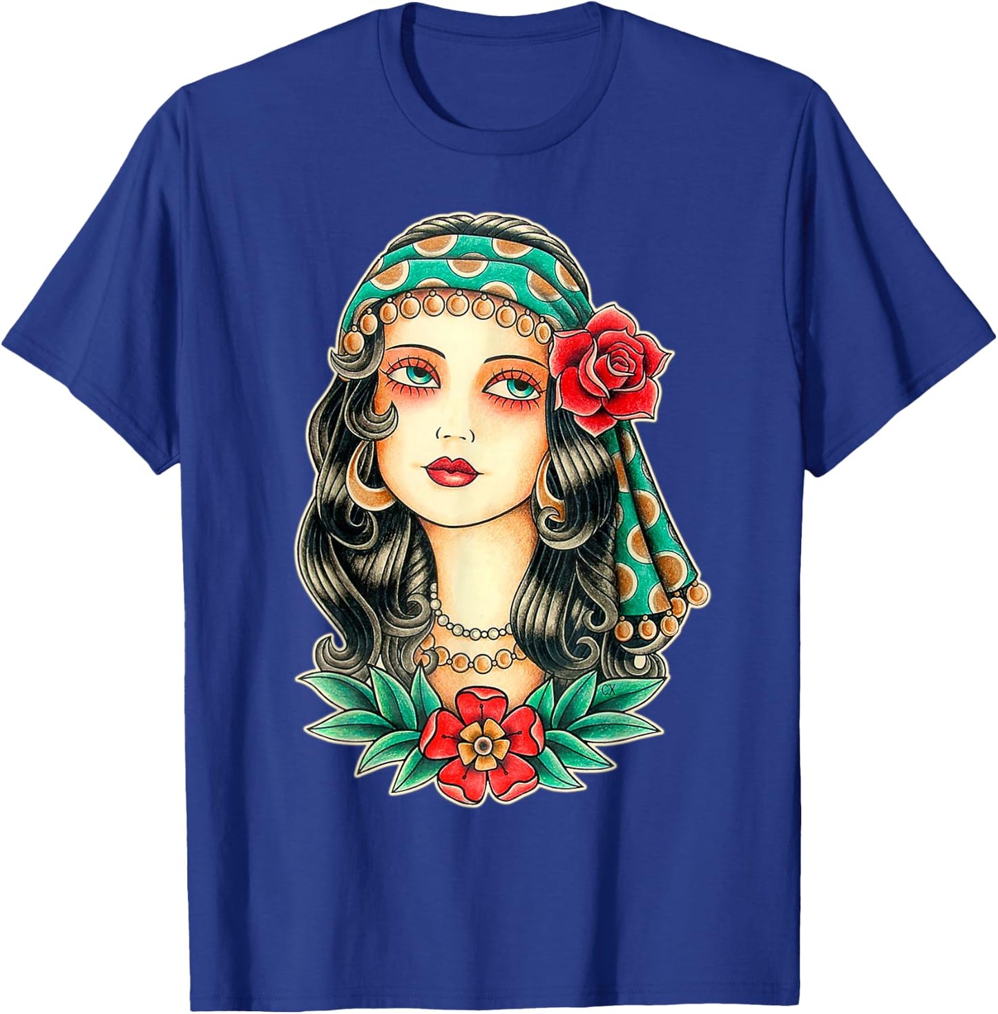 Pretty Girl Gypsy Fortune Teller Traditional Tattoo Flash T-Shirt - T-Shirt | Royal