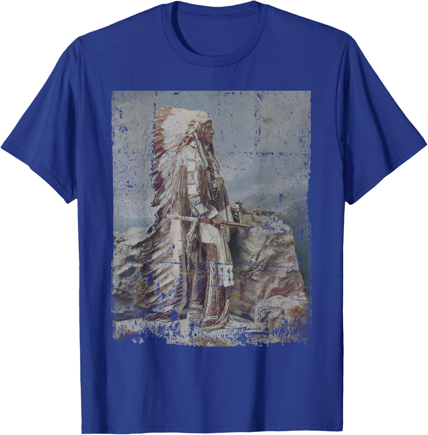Chief Head Native American Indians Warbonnets Headdress Art T-Shirt - T-Shirt | Royal