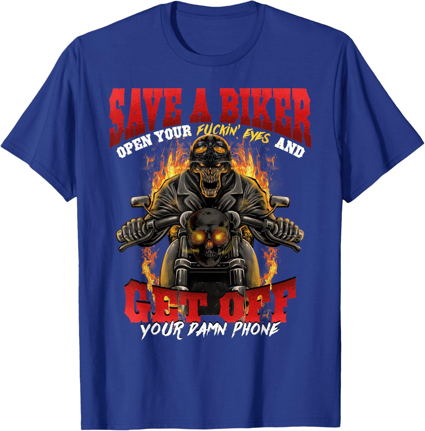 Biker Lives Matter Motorcycle Quotes Skull Flames T-Shirt - T-Shirt | Royal