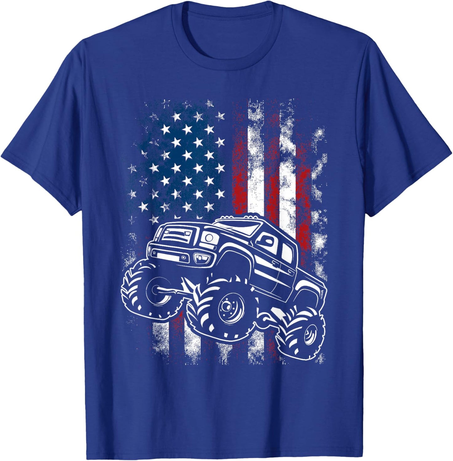 Monster Truck USA Flag 4th Of July Patriotic Kids Boys Men T-Shirt - T-Shirt | Royal