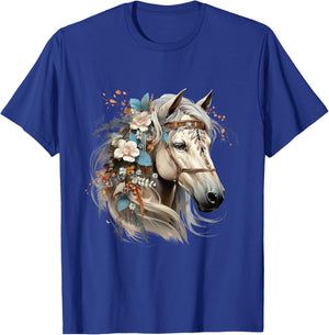 Floral Wild Horse Country Horse Riding T-Shirt - T-Shirt | Royal