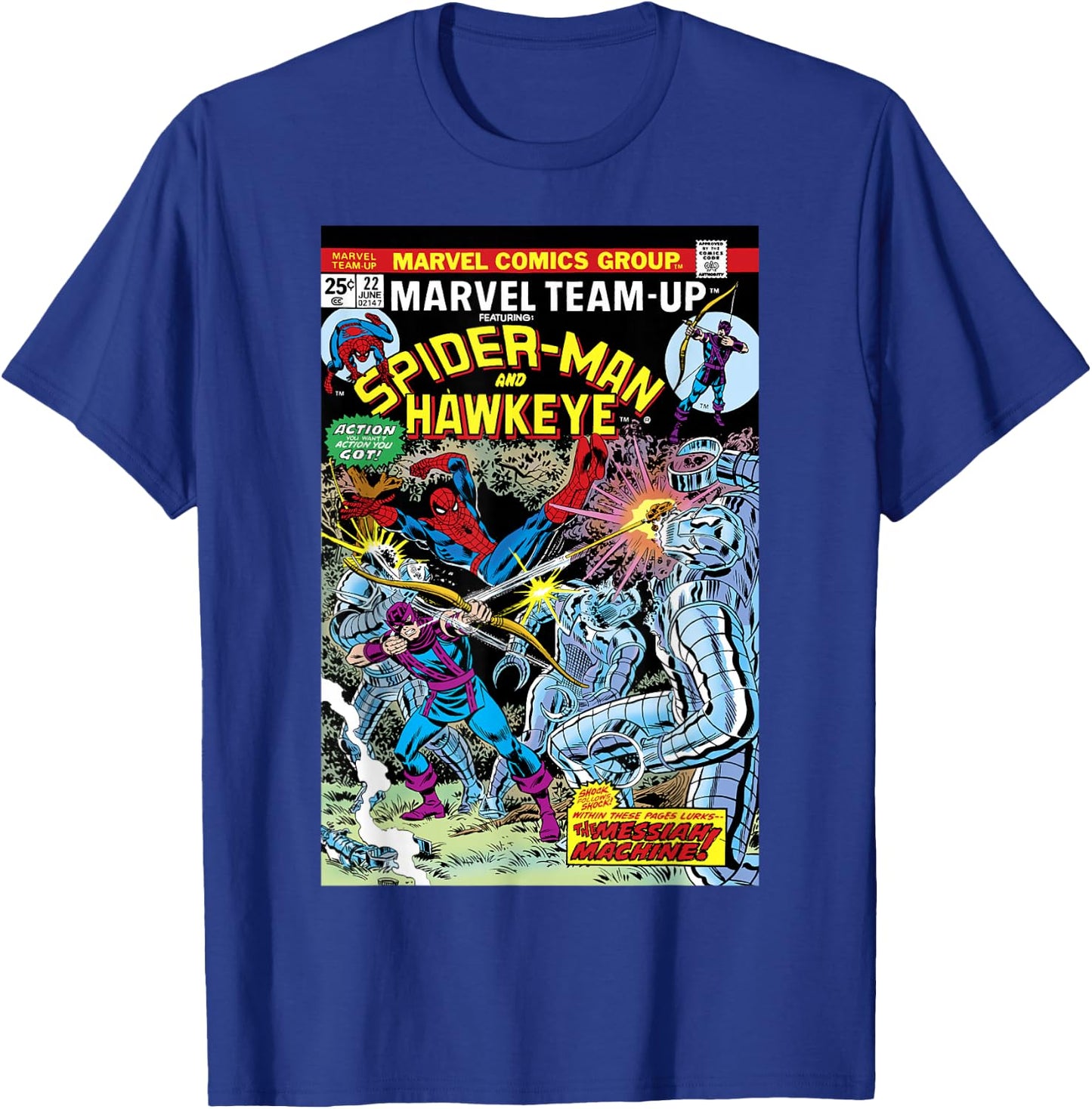 Marvel Team-Up Spider-Man & Hawkeye Comic Cover Small T-Shirt - T-Shirt | Royal