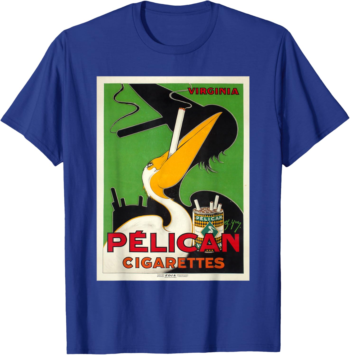 Retro Vintage Pelikan Cigarettes Virginia Poster T-Shirt - T-Shirt | Royal