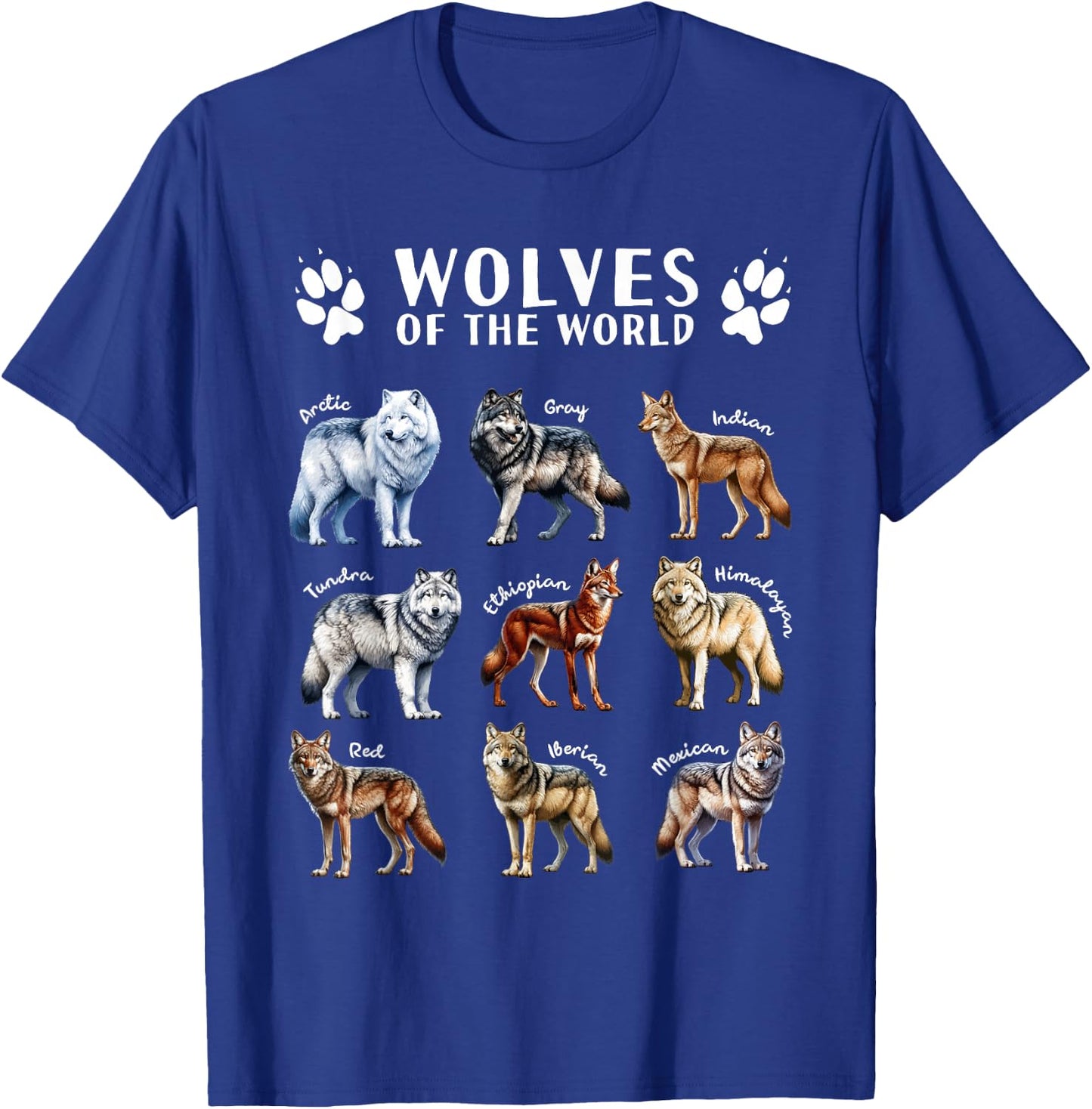 Wolves of the World Educational Collection Wolf Types Animal T-Shirt - T-Shirt | Royal