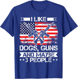 Dog Owner, I Like Guns & Dogs, US Flag Patriotic Gun Lover T-Shirt - T-Shirt | Royal