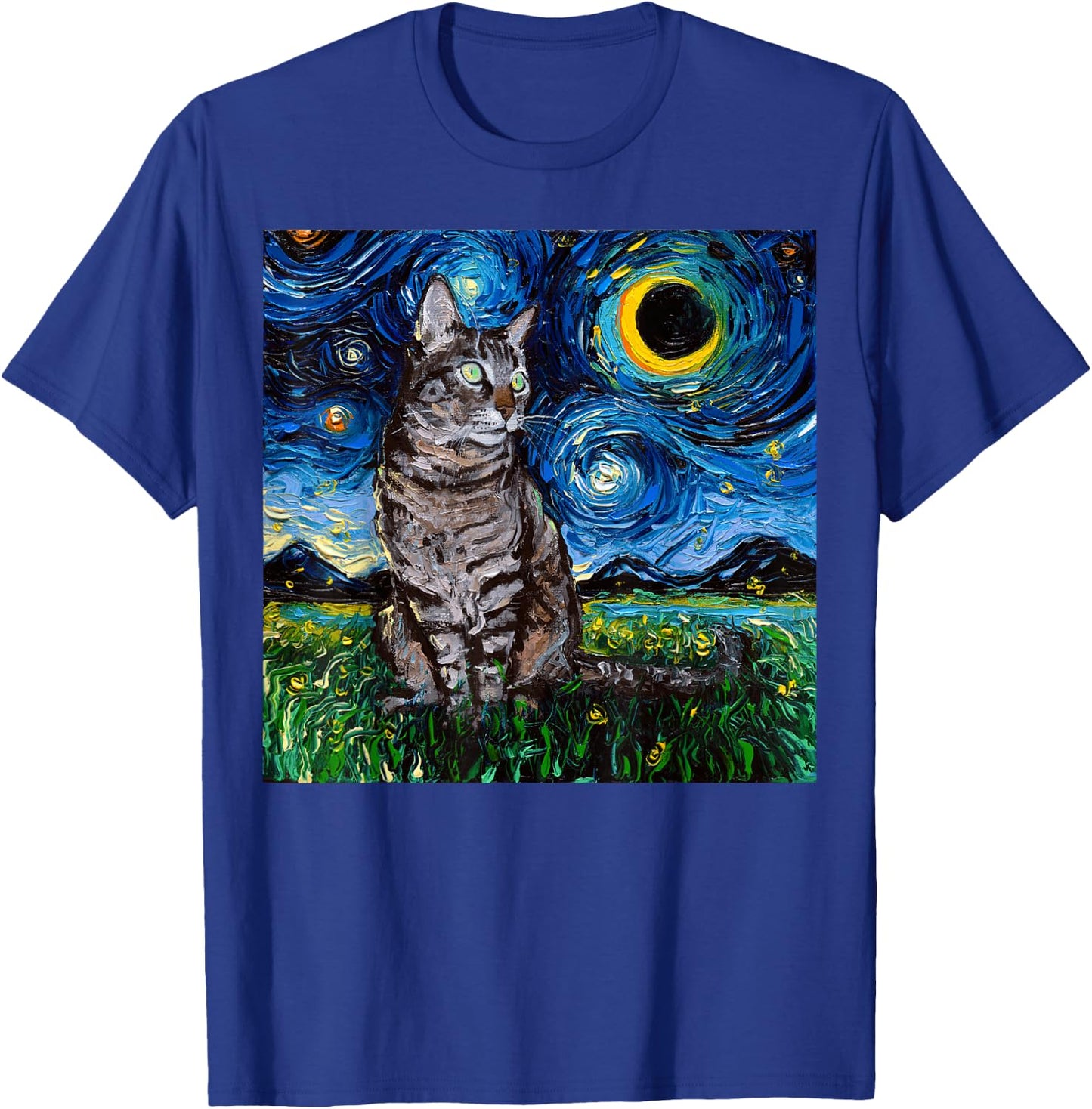Gray Tabby Starry Night Art – Gift Cat Lovers T-Shirt - T-Shirt | Royal