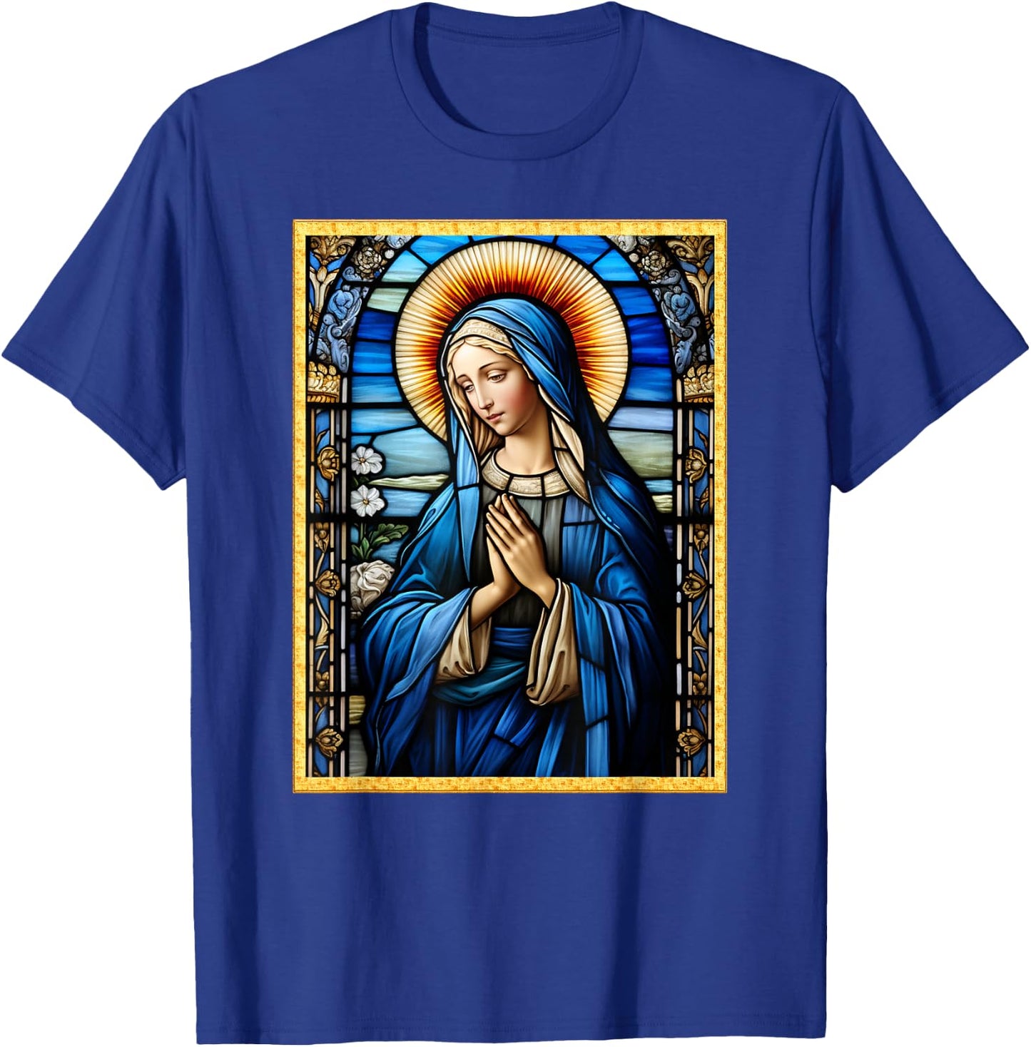 Blessed Virgin Mary Stained Glass T-Shirt - T-Shirt | Royal