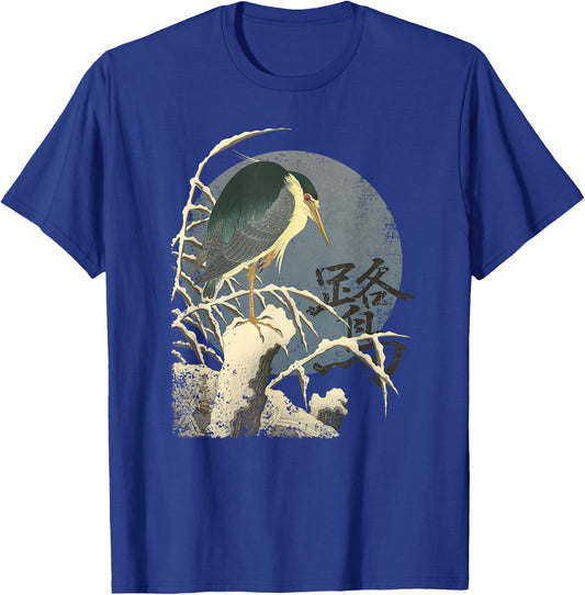Traditional Japanese Art Heron Bird in Snow T-Shirt - T-Shirt | Royal