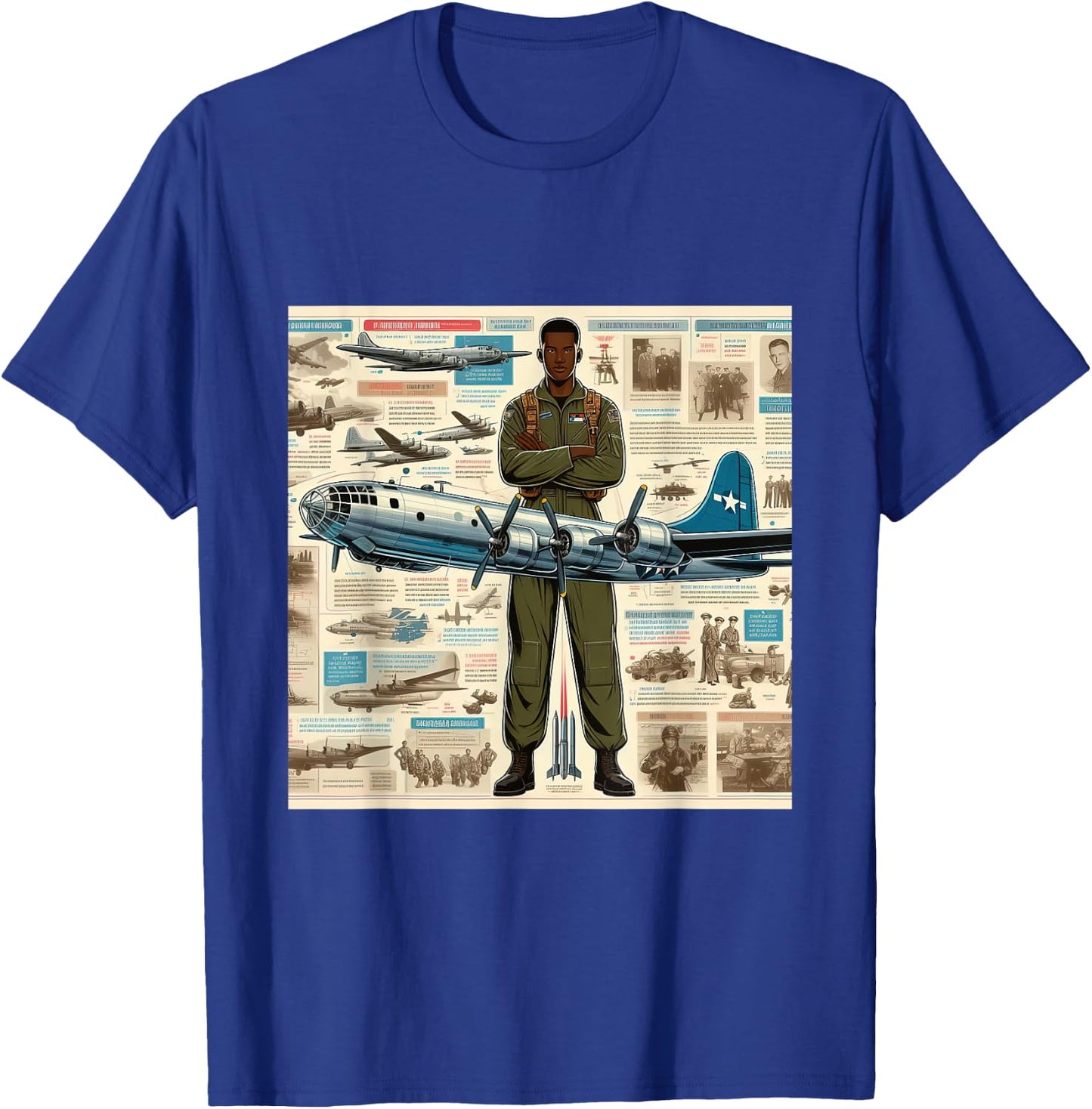 B29 Superfortress WW2 Warplane Airplane Infographics T-Shirt - T-Shirt | Royal