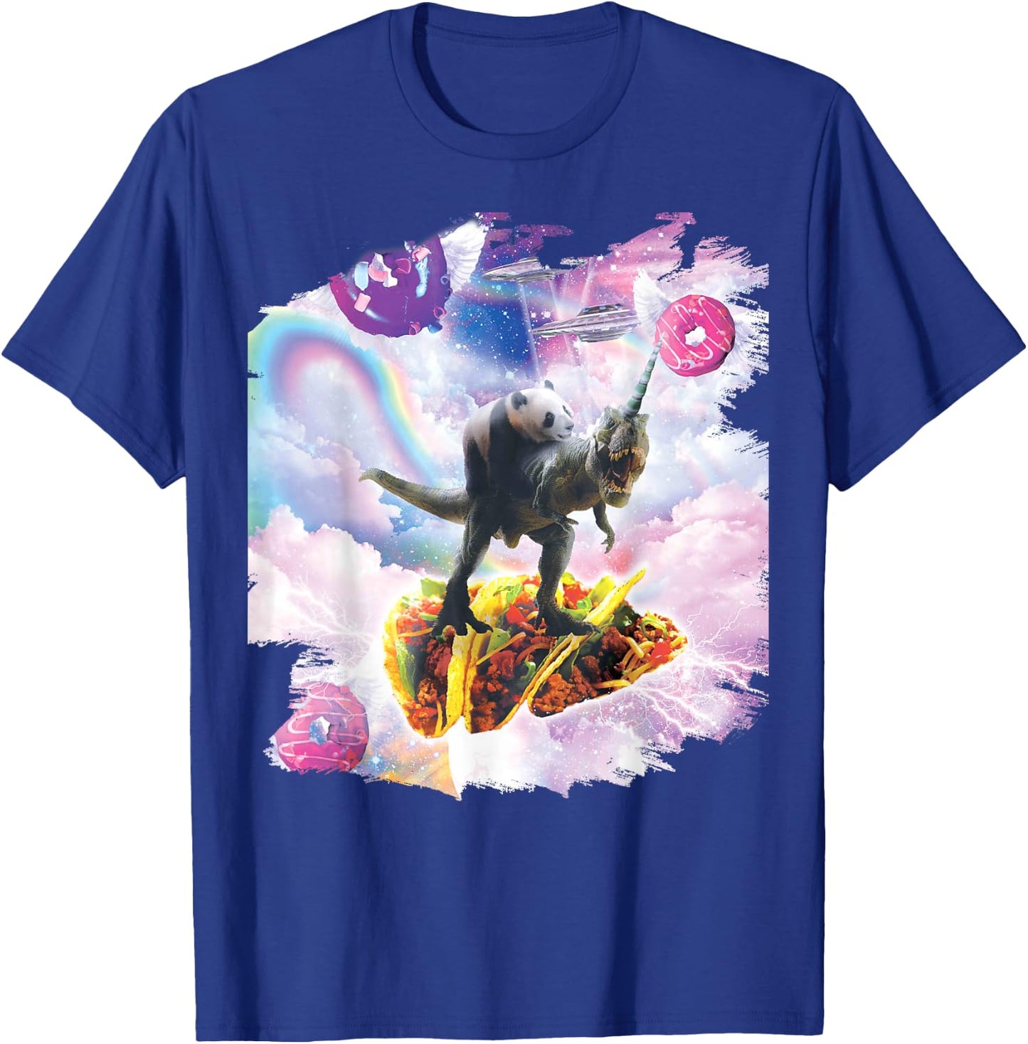 Space Panda Riding Dinosaur Unicorn - Taco & Donut T-Shirt - T-Shirt | Royal