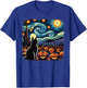 Halloween Black Cat Van Gogh Starry Night Pumpkins Bats Men Women Girls Kids T-Shirt - T-Shirt | Royal