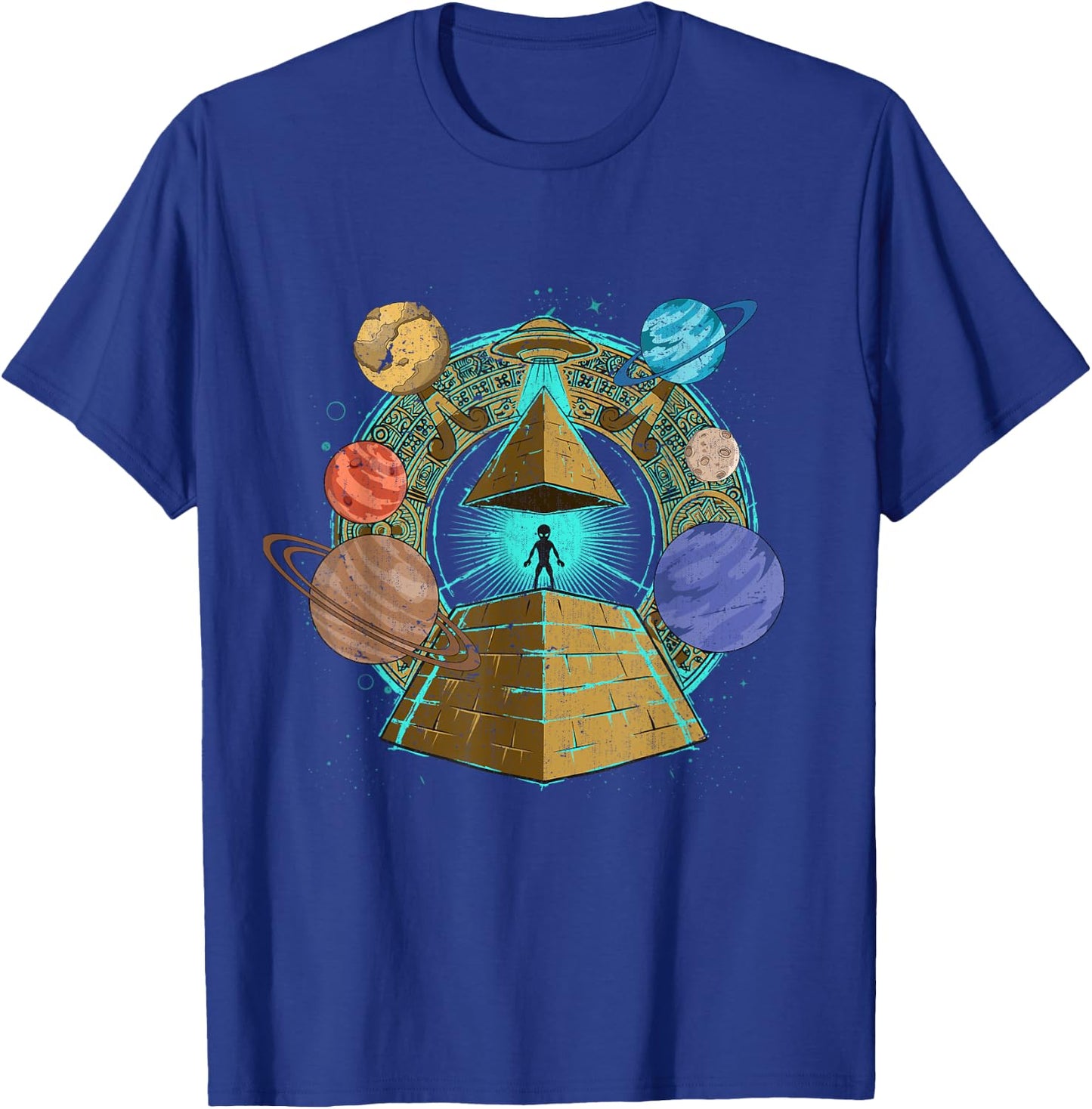 UFO Abduction Egyptian Pyramids Space Science Sci Fi Alien T-Shirt - T-Shirt | Royal