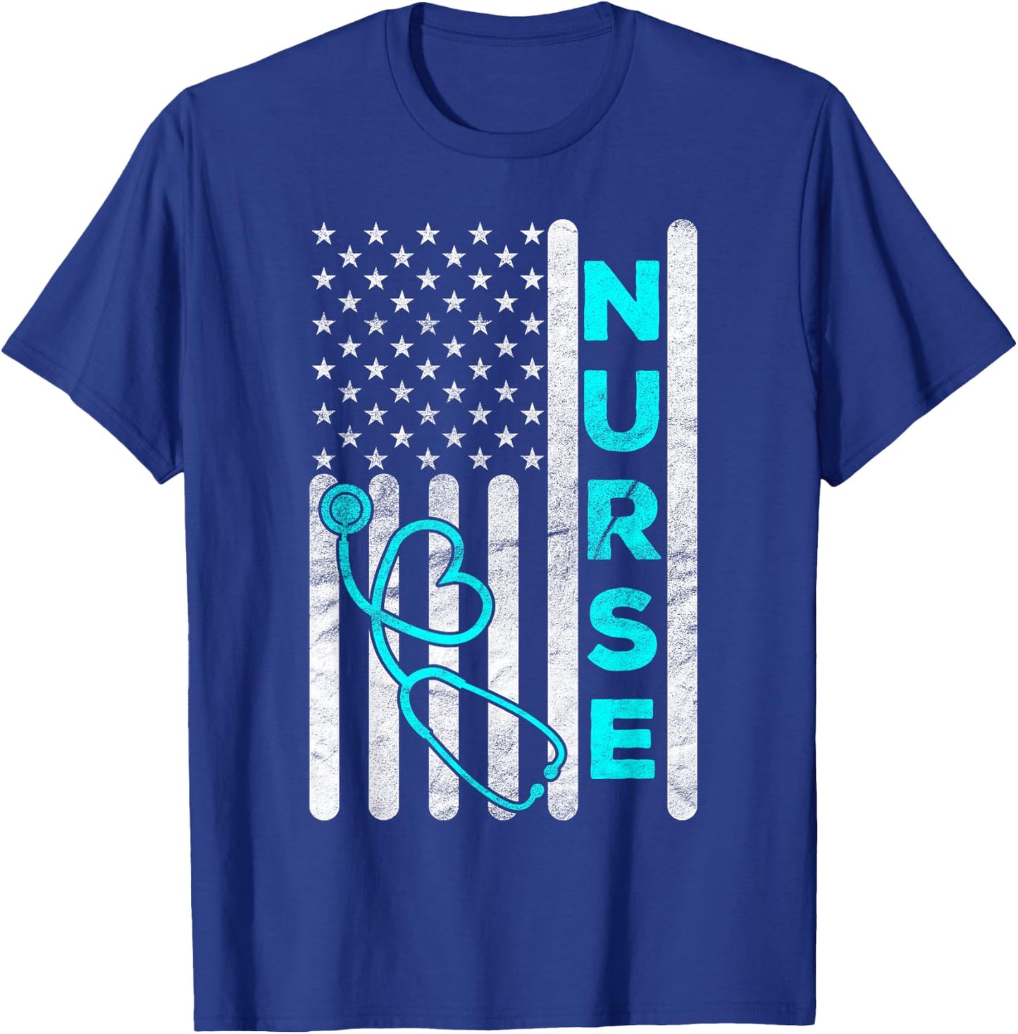 Nurse American Flag RN LPN CNA Stethoscope Graduation Gifts T-Shirt - T-Shirt | Royal