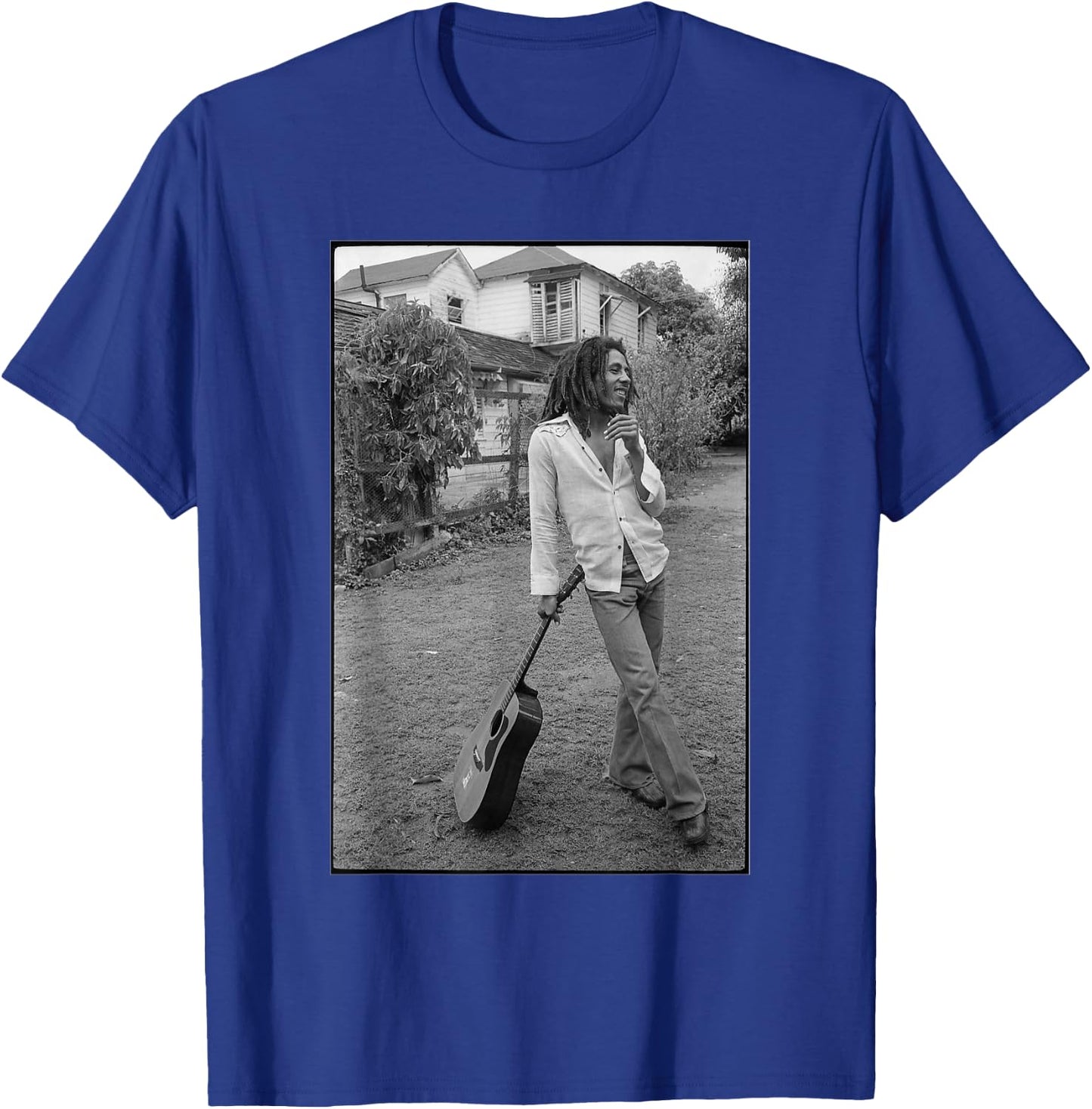 Bob Marley x David Burnett Black & White Guitar Photo T-Shirt - T-Shirt | Royal