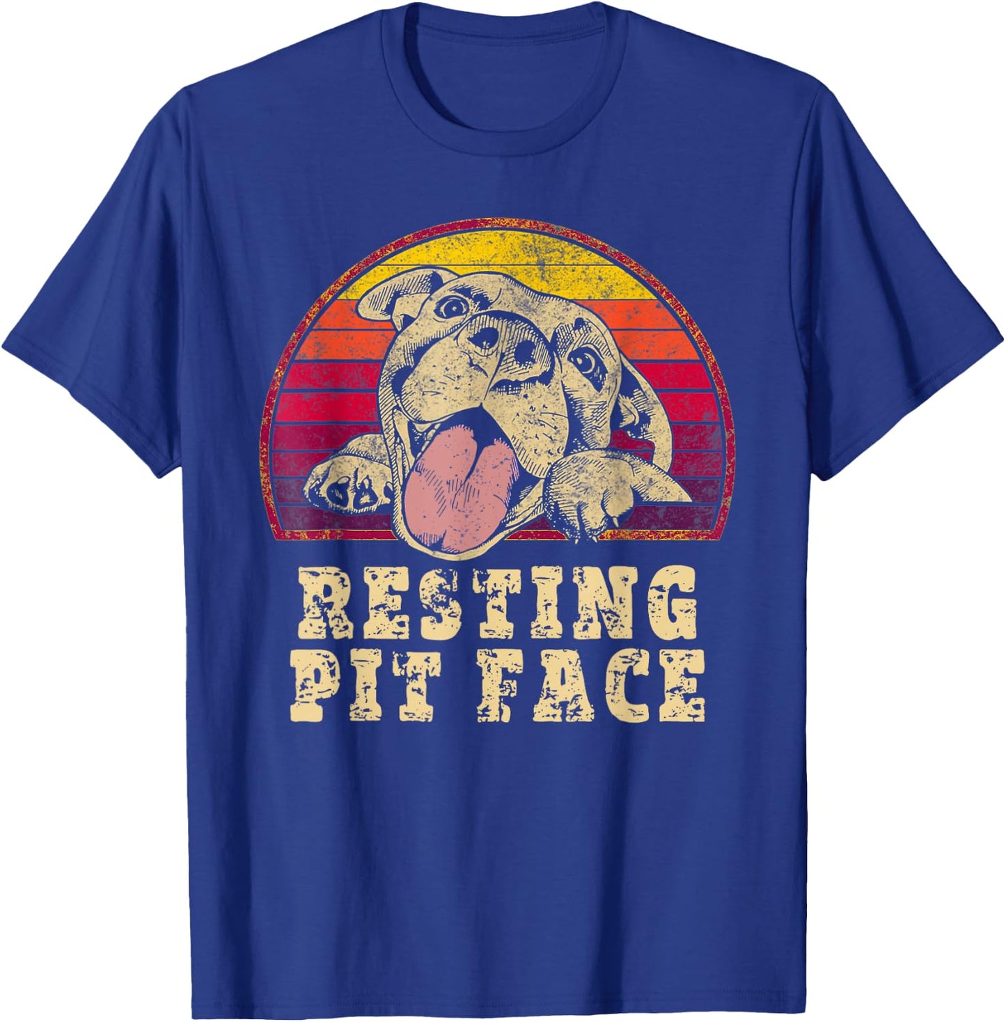 Resting Pit Face Cute Vintage Pitbull Lovers T-Shirt - T-Shirt | Royal