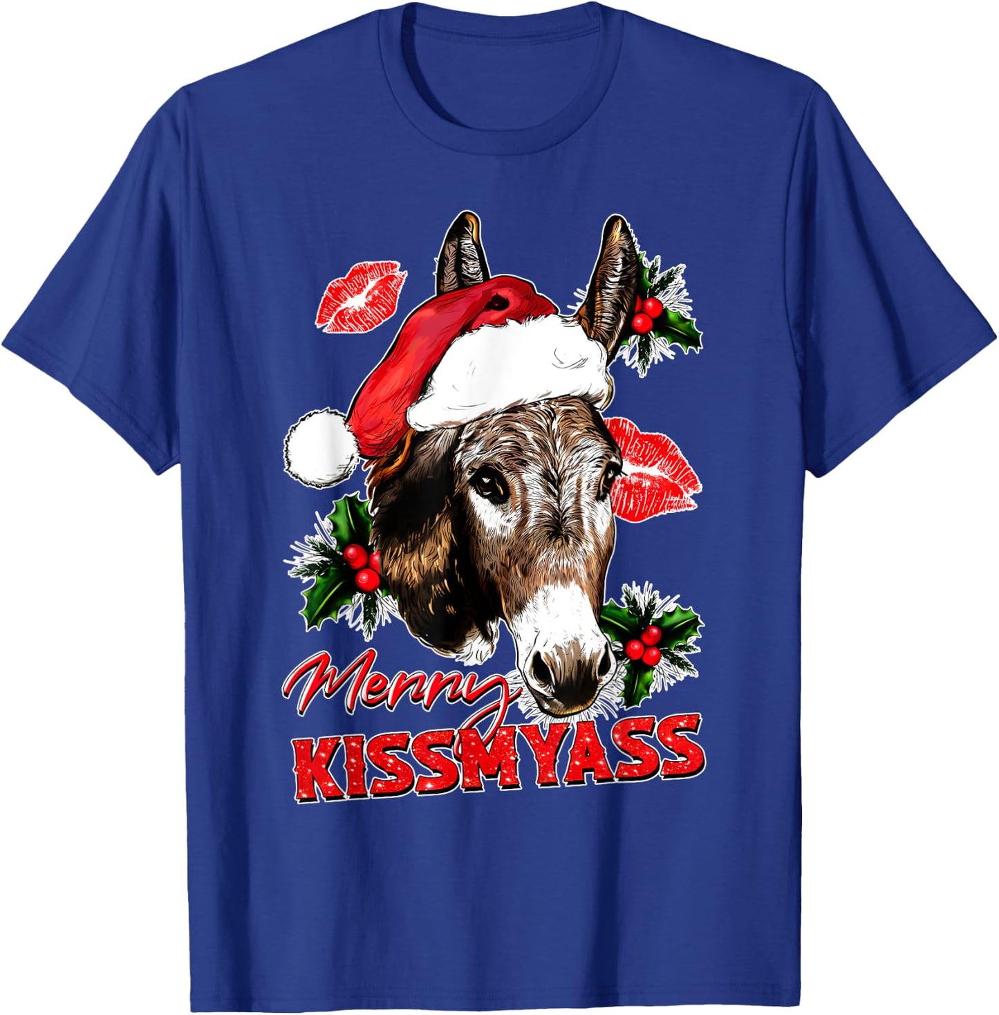 Merry Kissmyass Funny Donkey Lovers Sarcastic Christmas T-Shirt - T-Shirt | Royal