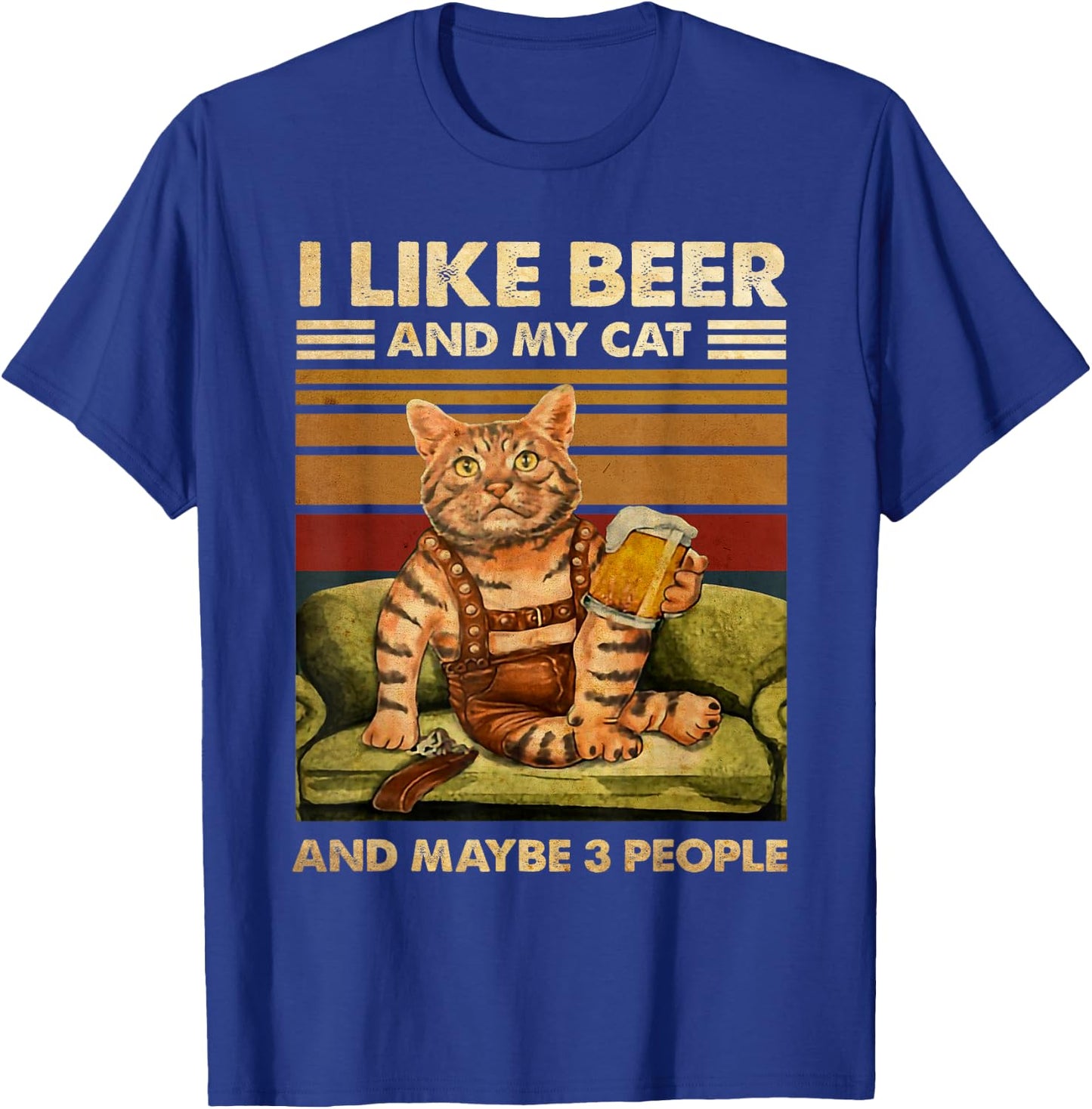 I Like Beer And My Cat And Maybe 3 People Funny Cats Lover Men Women T-Shirt - T-Shirt | Royal