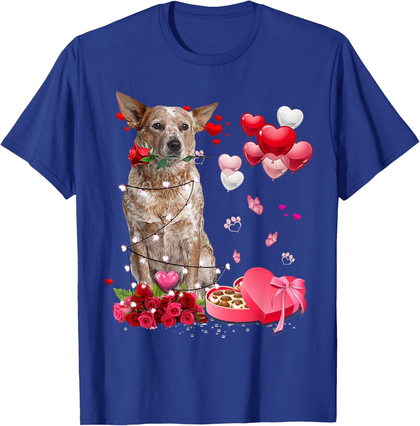 Funny Red Heeler Rose Heart Happy Valentine Day Dog Mom T-Shirt - T-Shirt | Royal