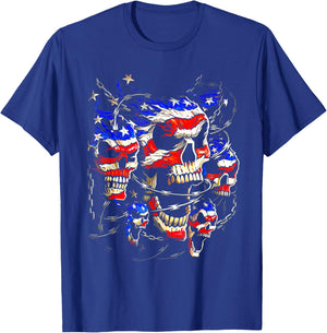 USA Patriotic American Flag Goth Evil Skulls Skeletons Men T-Shirt - T-Shirt | Royal