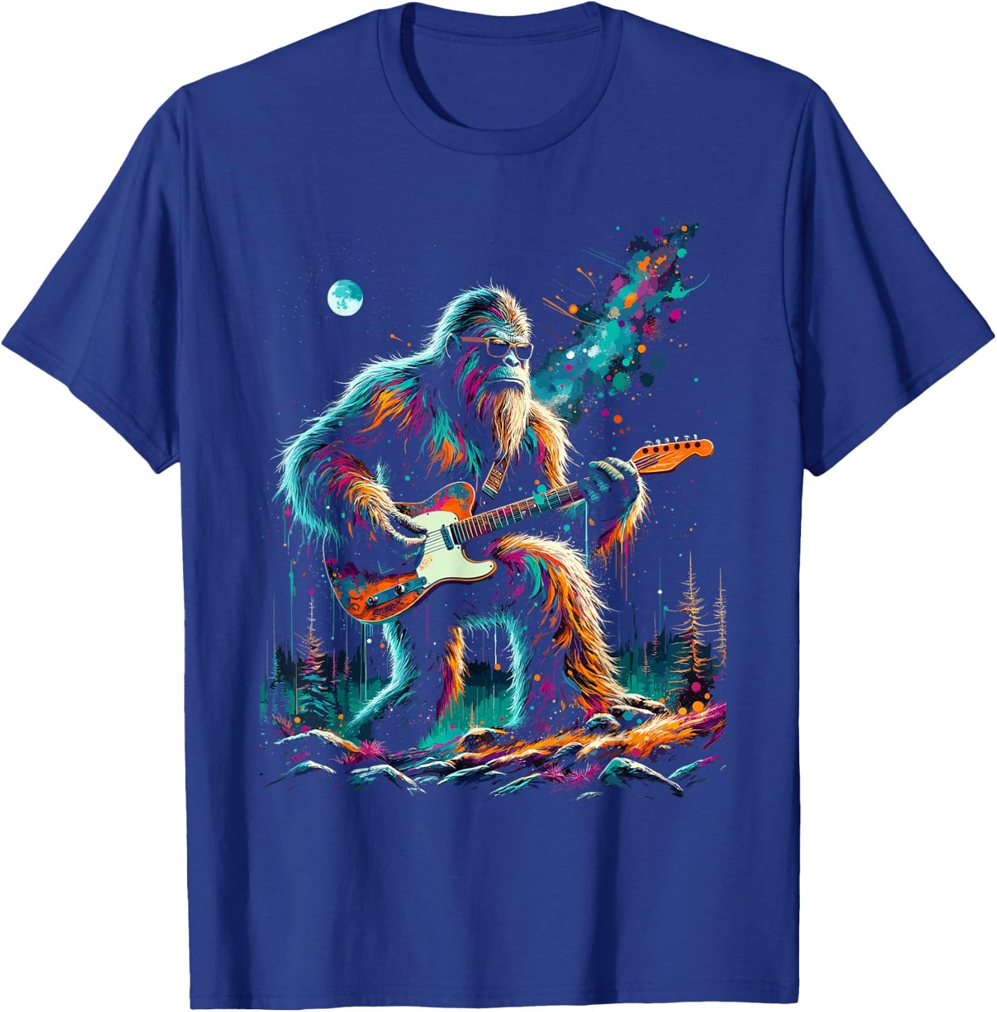 Guitar Sasquatch Bigfoot Rock Music Band Funny Sasquatch T-Shirt - T-Shirt | Royal