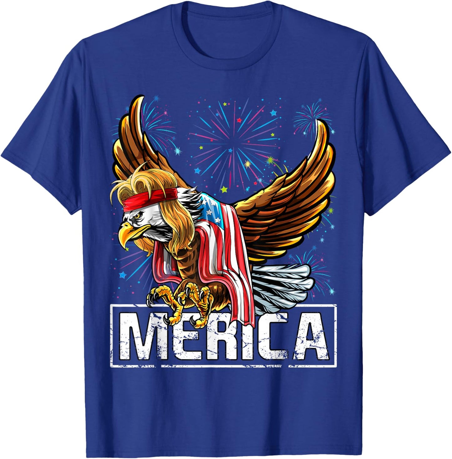 Merica Bald Eagle Mullet 4th of July American Flag Patriotic Women Kids Men T-Shirt - T-Shirt | Royal