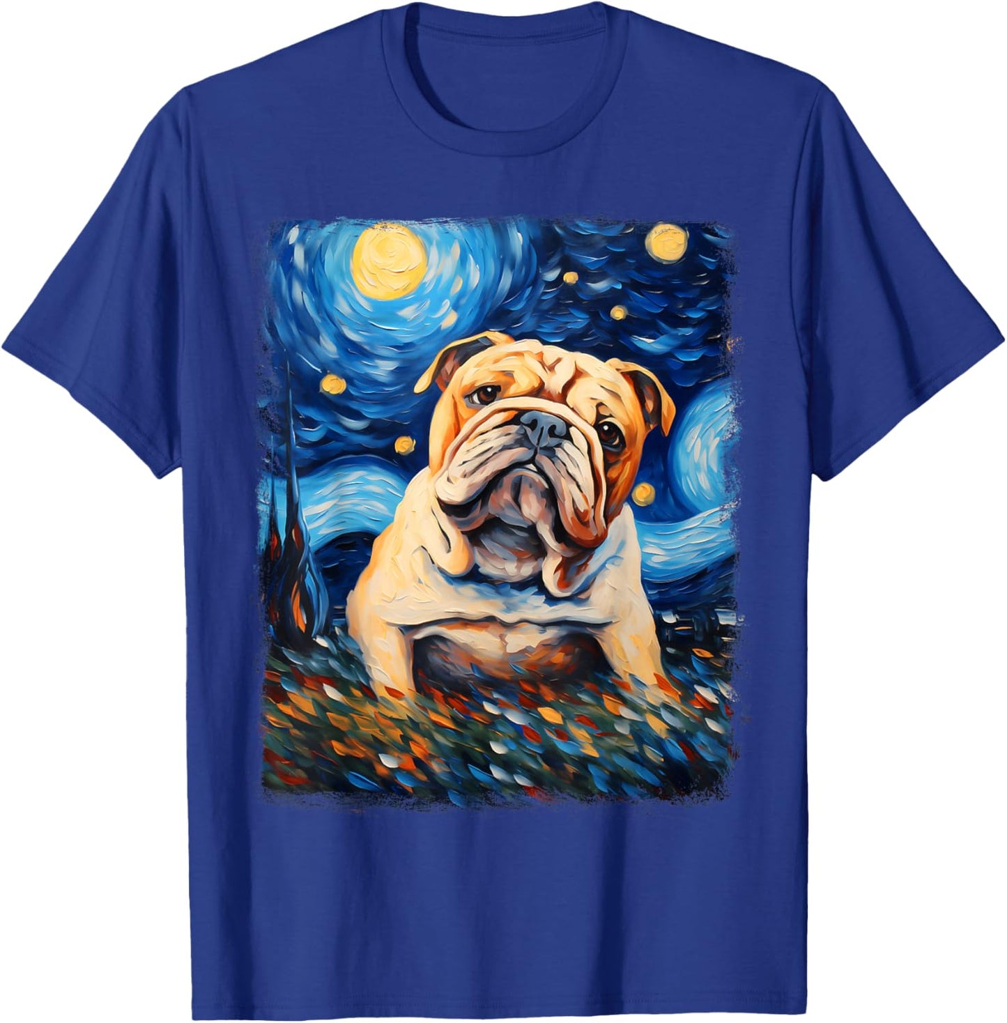 Bulldog Dog Starry Night Painting T-Shirt - T-Shirt | Royal