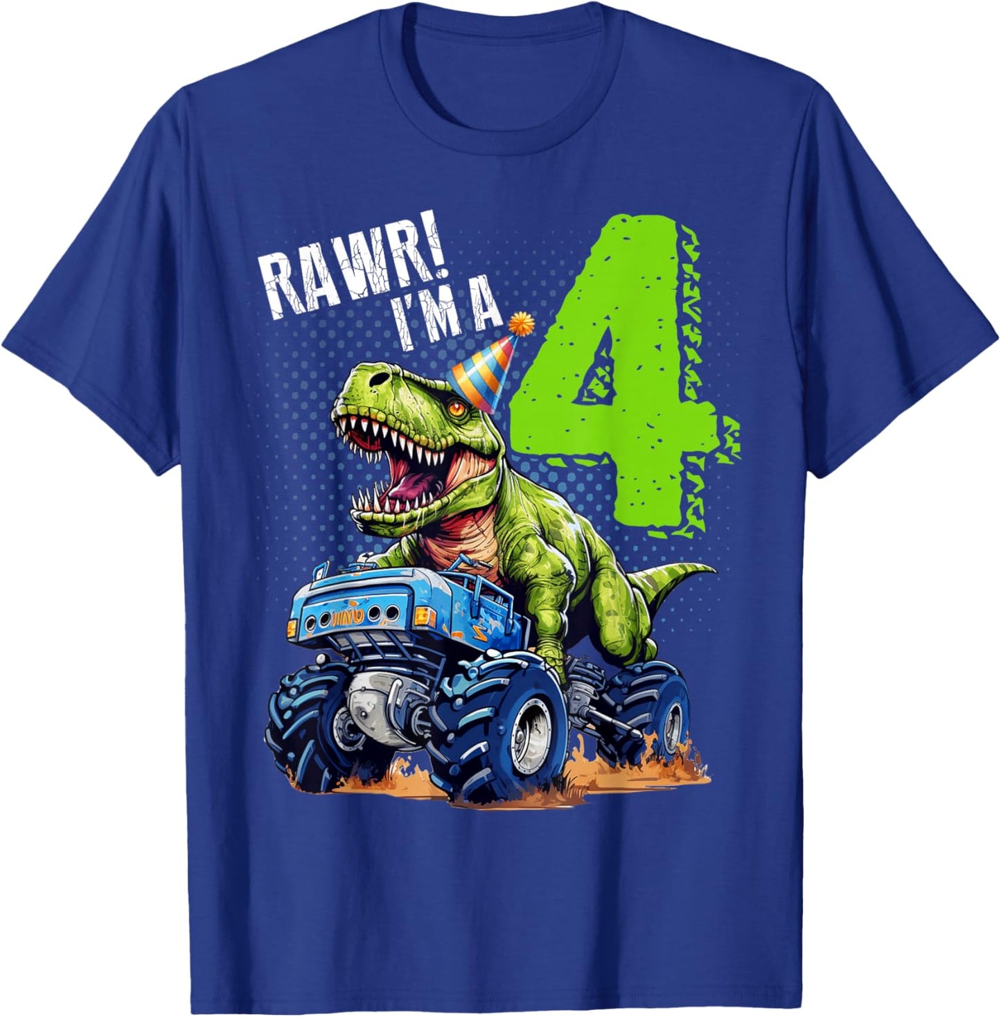Rawr I’m 4 Birthday Dinosaur Monster Truck 4th Boys Girls T-Shirt - T-Shirt | Royal