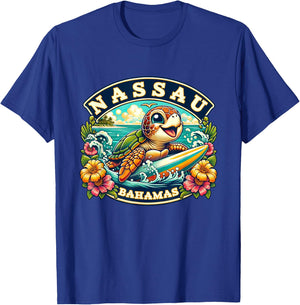 Nassau Bahamas Cute Sea Turtle Surfing T-Shirt - T-Shirt | Royal