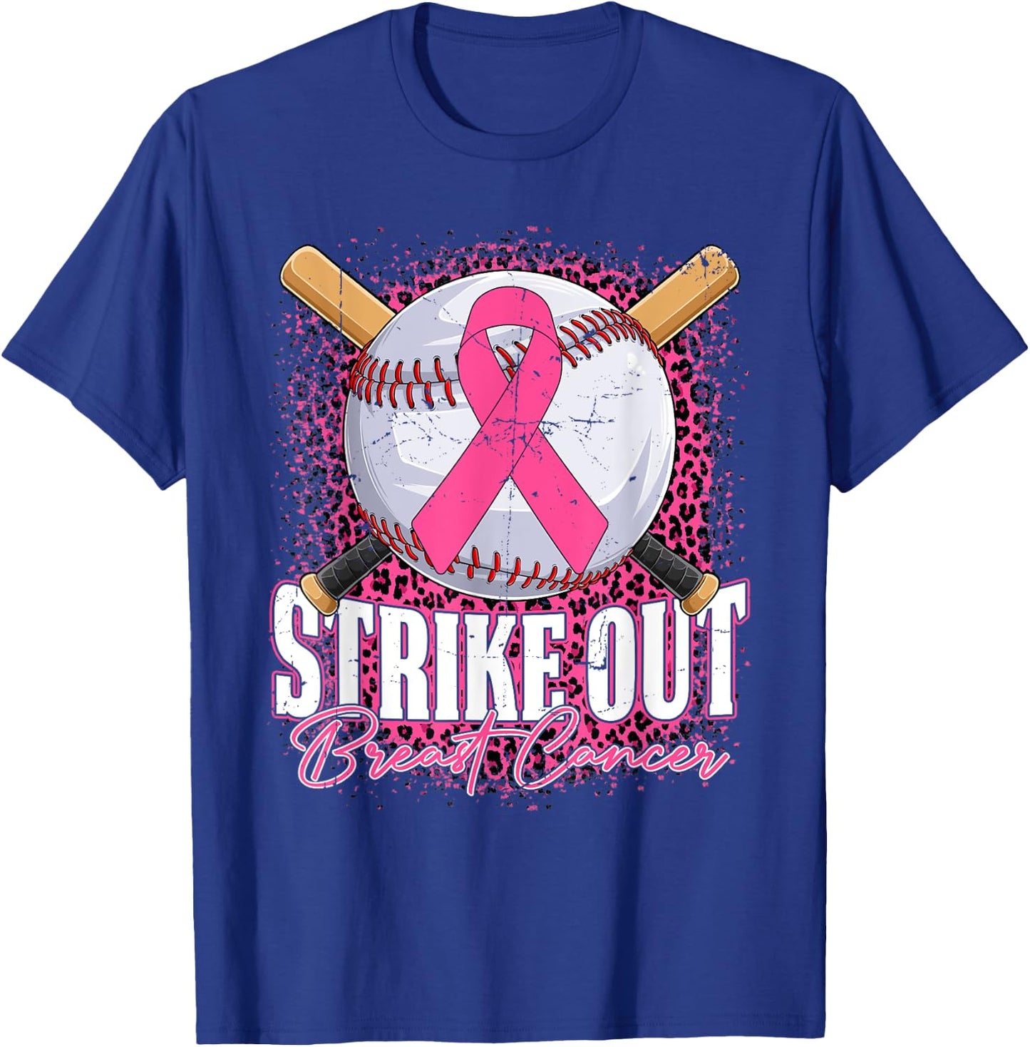 Strike Out Breast Cancer Baseball Ball & Pink Ribbon Women T-Shirt - T-Shirt | Royal