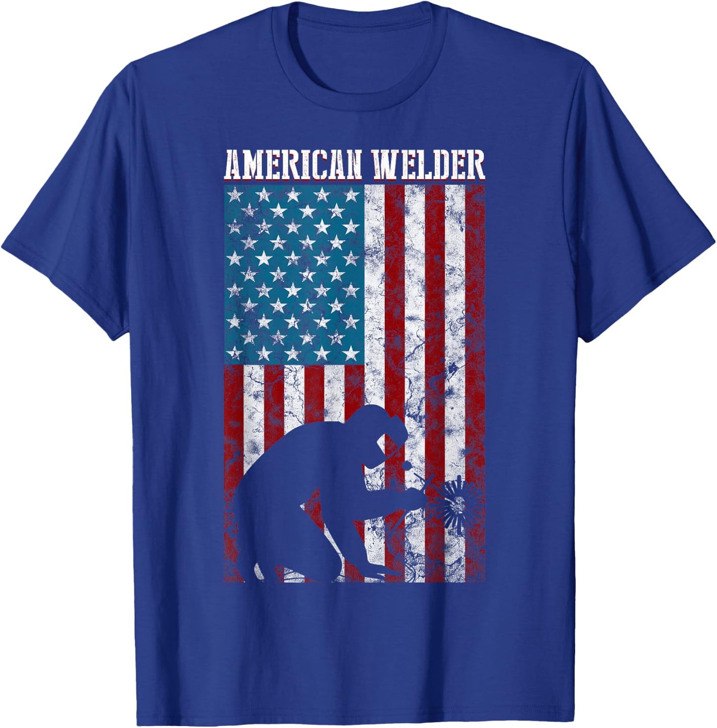 Welding Vintage Distressed American Flag Patriotic Welder T-Shirt - T-Shirt | Royal