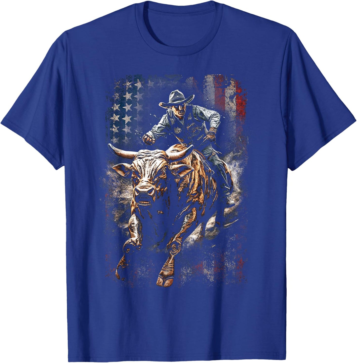 Vintage American Flag Bucking Bull Riding Patriotism Rodeo Kids Men T-Shirt - T-Shirt | Royal