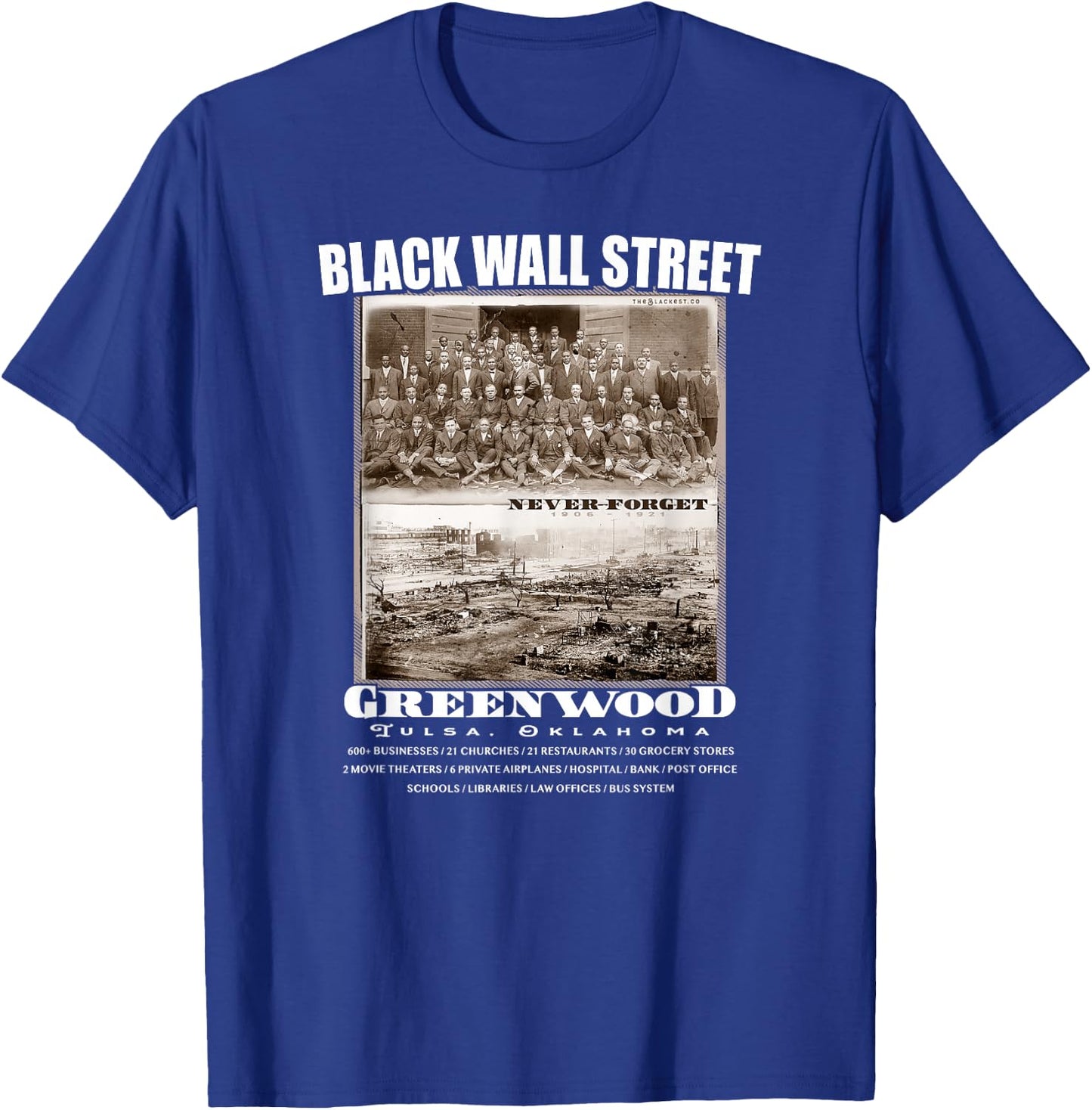 Black Wall Street - Vintage History Before And After Photos T-Shirt - T-Shirt | Royal