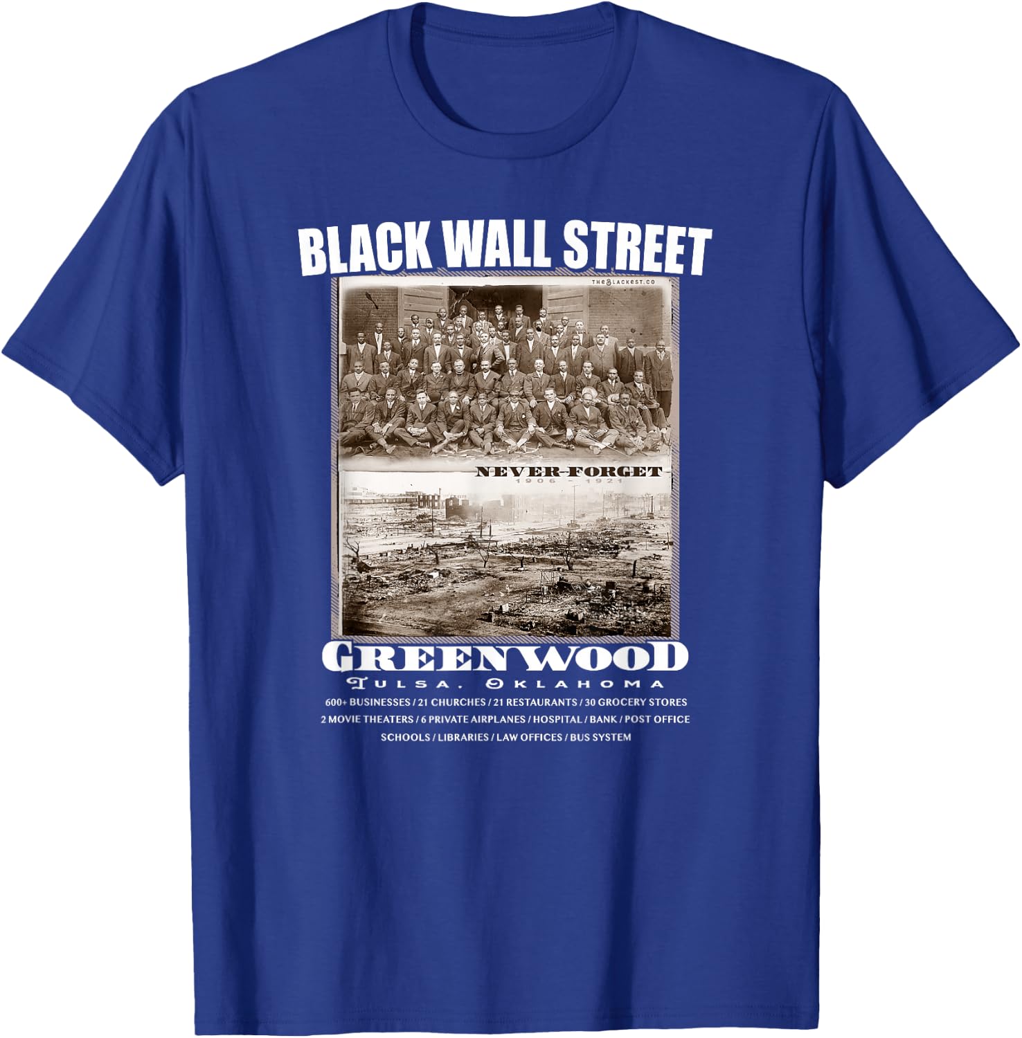 Black Wall Street - Vintage History Before And After Photos T-Shirt - T-Shirt | Royal