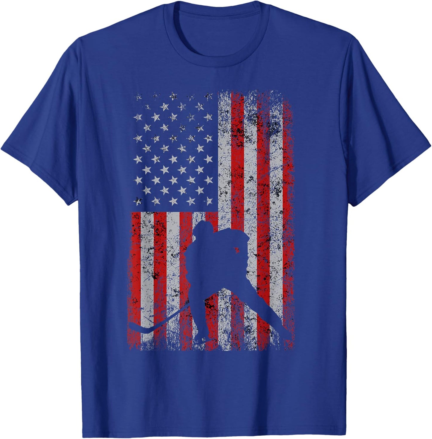 Patriotic American Flag Ice Hockey Gift Hockey Player Fan T-Shirt - T-Shirt | Royal
