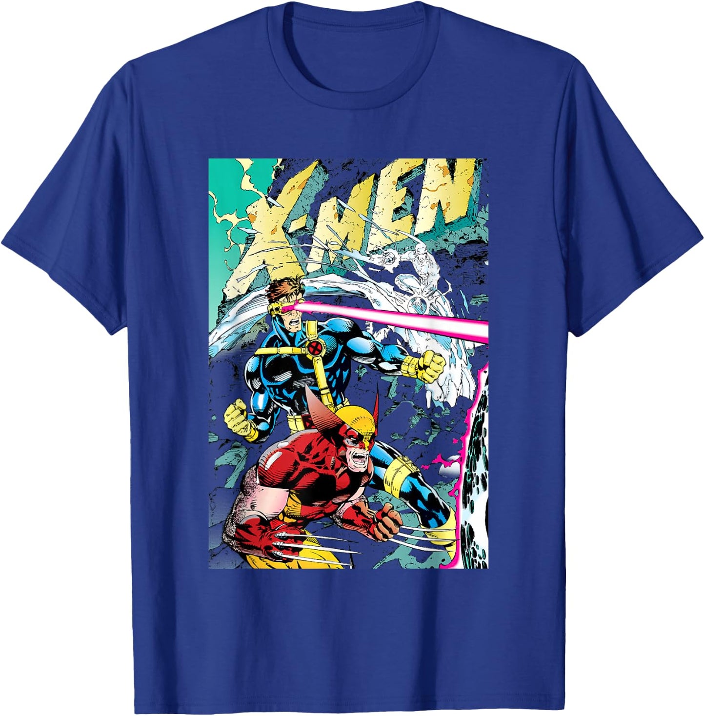 Marvel X-Men Wolverine & Cyclops Fighting Side by Side V2 T-Shirt - T-Shirt | Royal