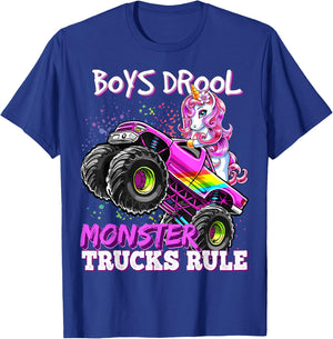 Boys Drool Monster Trucks Rule Unicorn Monster Truck Girl T-Shirt - T-Shirt | Royal