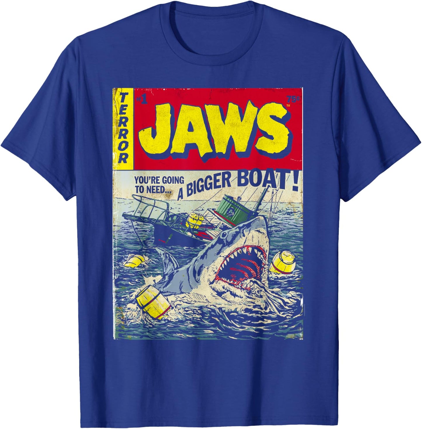 Jaws Pulp Attack Comic Cover Short Sleeve T-Shirt - T-Shirt | Royal