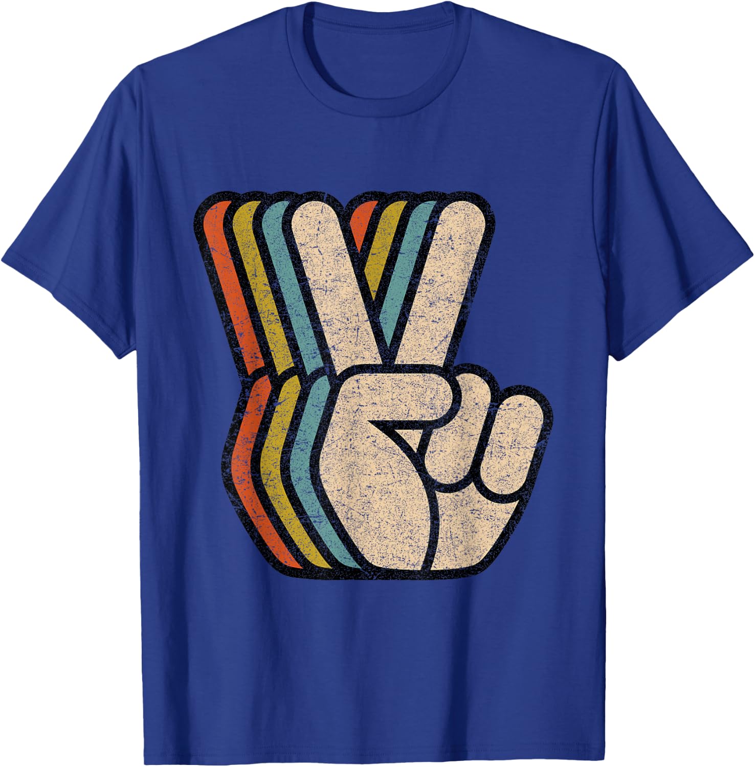 Retro Peace Sign V Fingers Vintage 60s 70s 80s Cool Graphic T-Shirt - T-Shirt | Royal