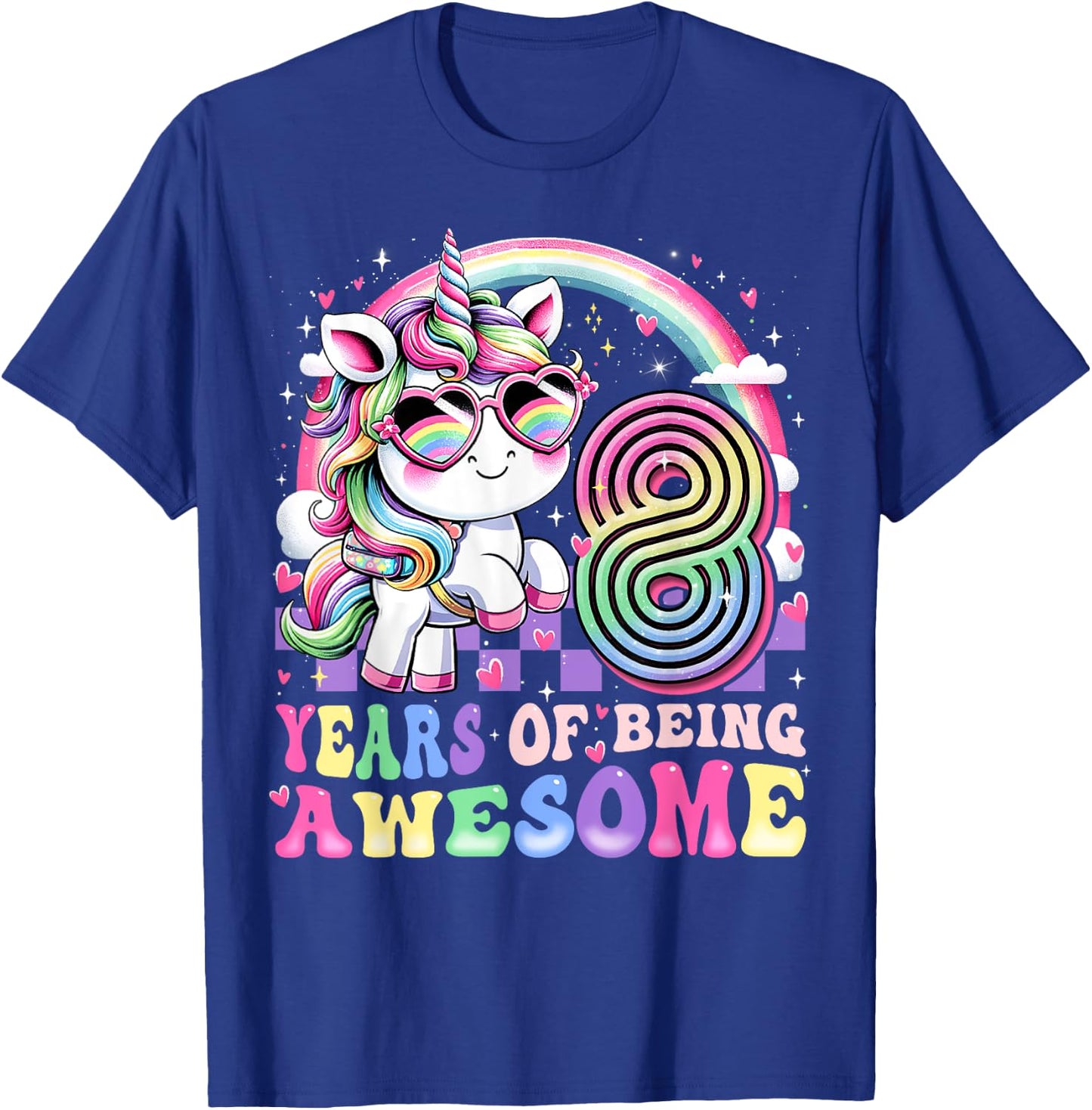 Awesome 8 Year Old Unicorn 8th Birthday Girl Party Princess T-Shirt - T-Shirt | Royal
