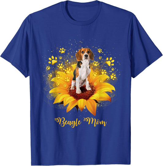 Beagle Mom Sunflower with Dog Paw Mother's Day T-Shirt - T-Shirt | Royal