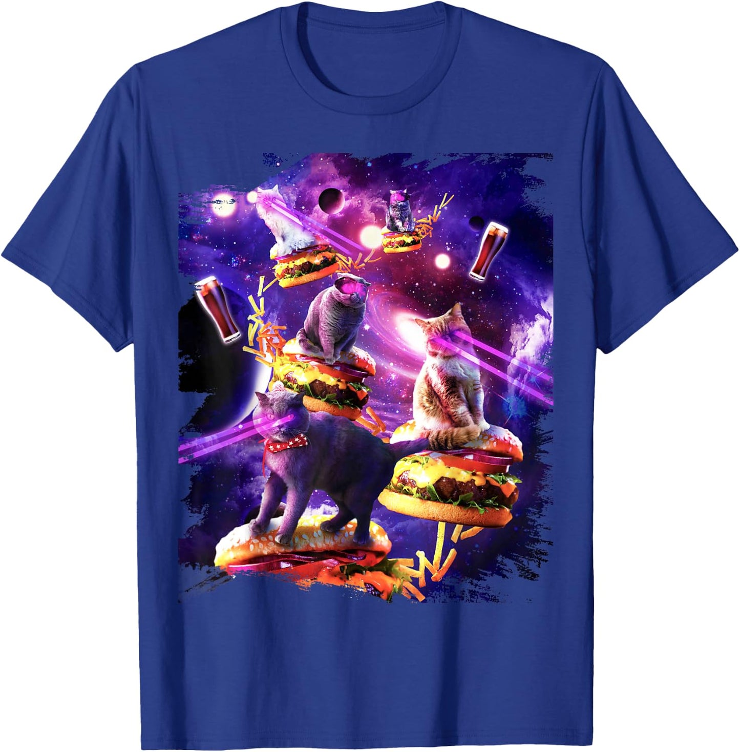 Galaxy Laser Cat On Burger - Space Cheeseburger Cats T-Shirt - T-Shirt | Royal