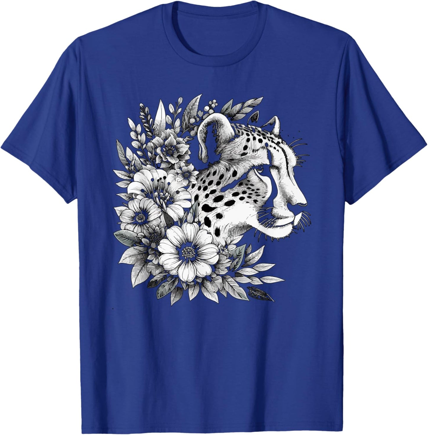 Cheetah Face Animal Print Big Cat Wildlife Flowers Design Women Kids T-Shirt - T-Shirt | Royal