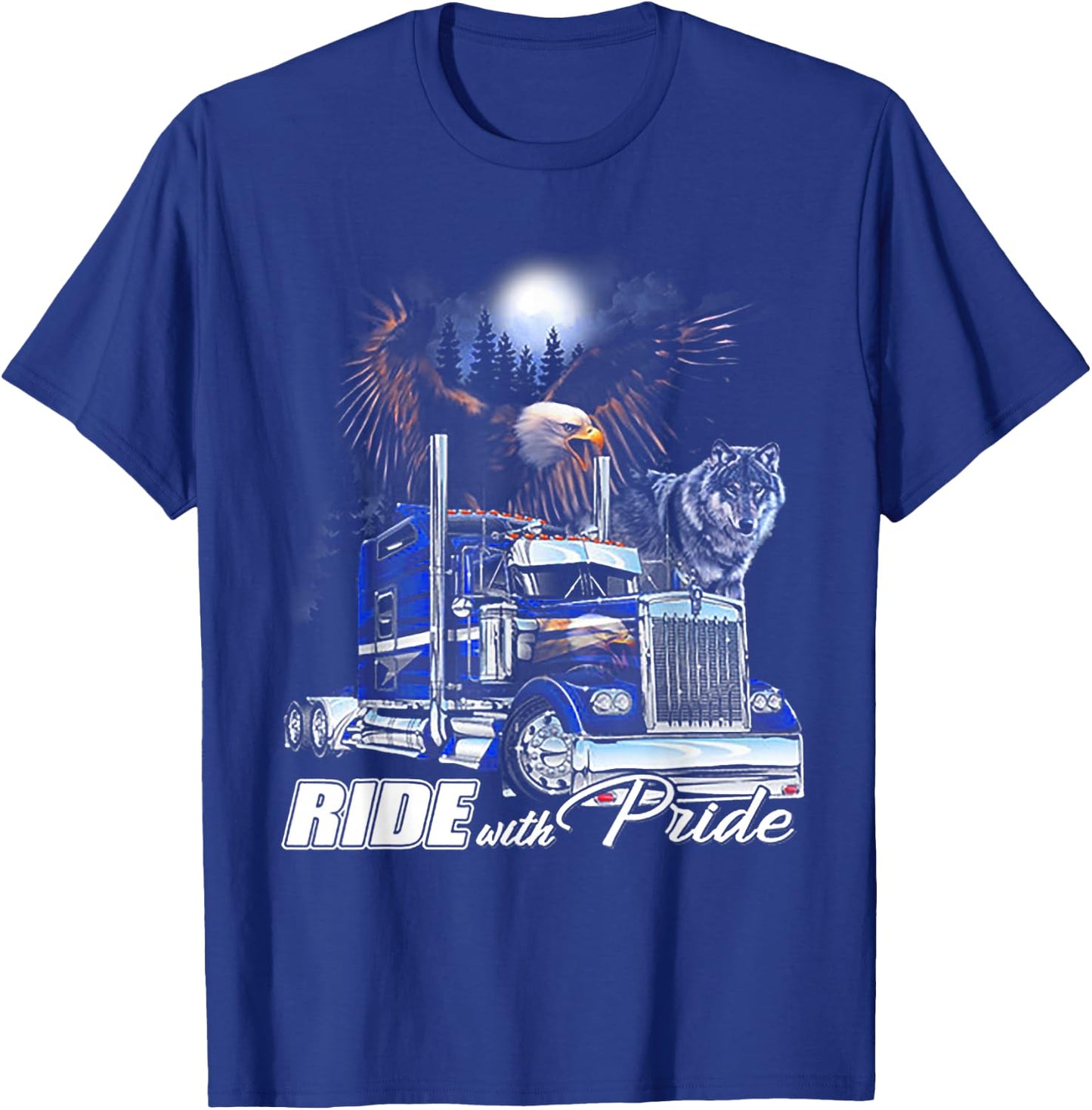 Ride With Pride Trucker Eagle Wolf T-Shirt - T-Shirt | Royal