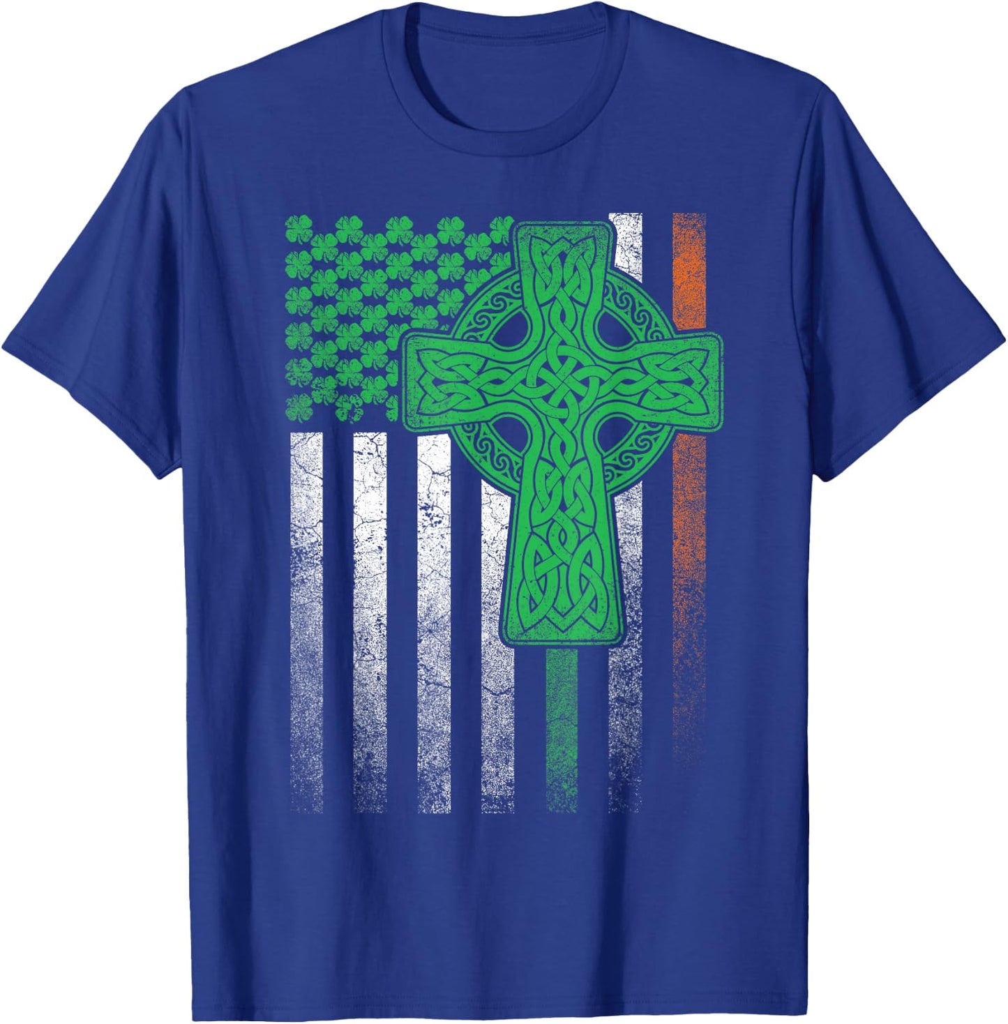 Irish American Flag Ireland Flag ST PATRICKS DAY Gift Cross T-Shirt - T-Shirt | Royal