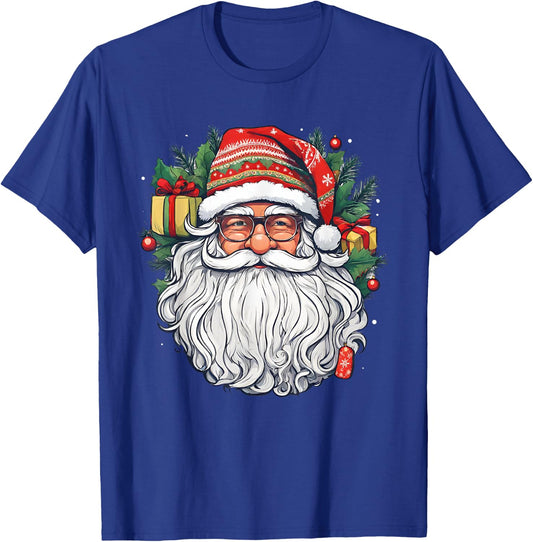 Santa Face Retro Sunglasses Christmas Xmas Men Women Kids T-Shirt - T-Shirt | Royal