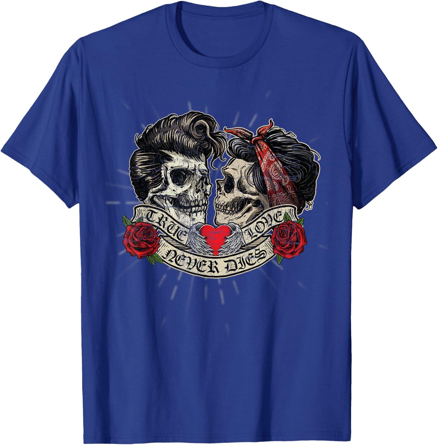 Vintage Retro True Love Never Dies Tattoo Rockabilly Small T-Shirt - T-Shirt | Royal
