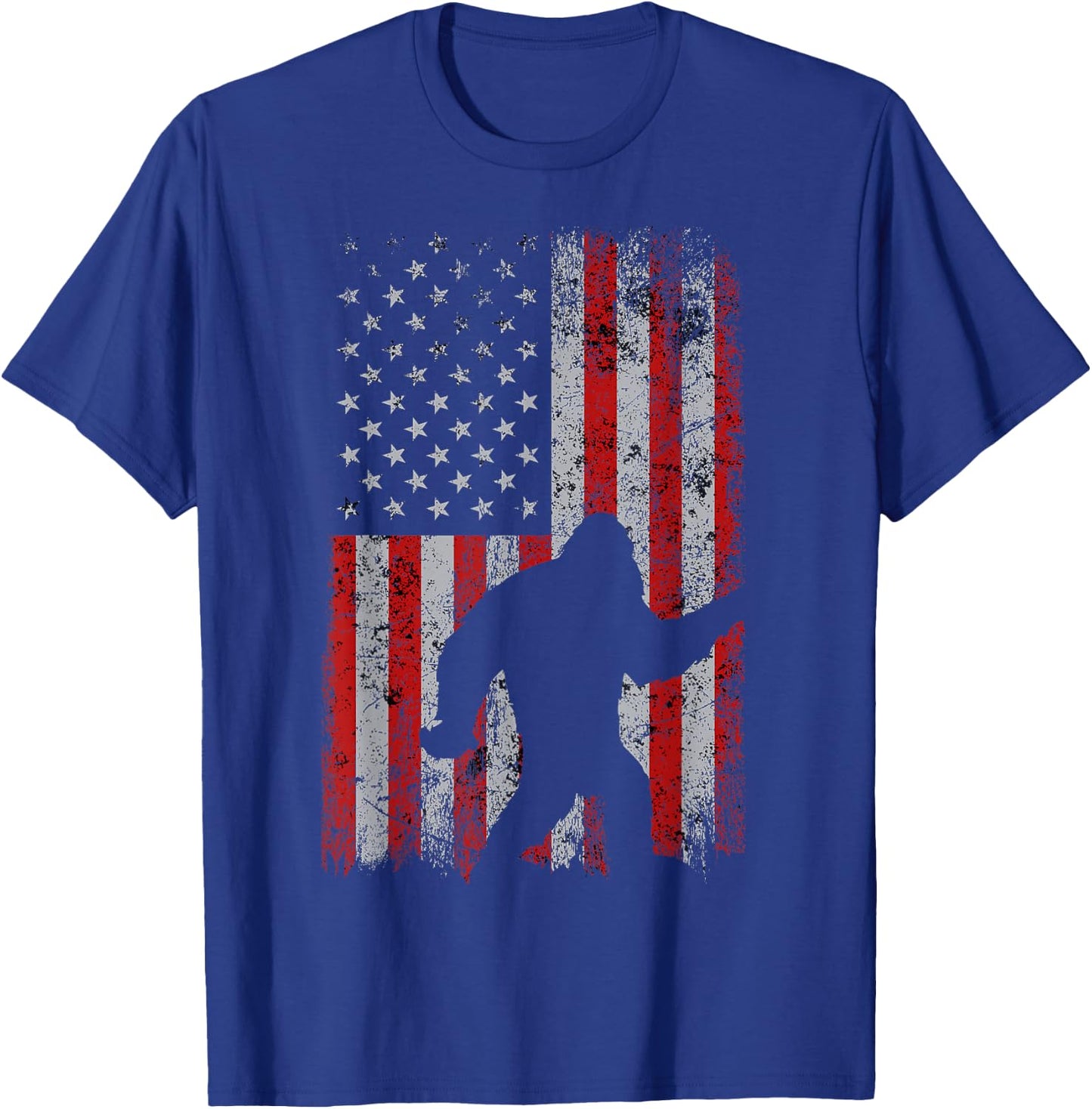 Patriotic American Flag Sasquatch Lover Gift Bigfoot Vintage T-Shirt - T-Shirt | Royal