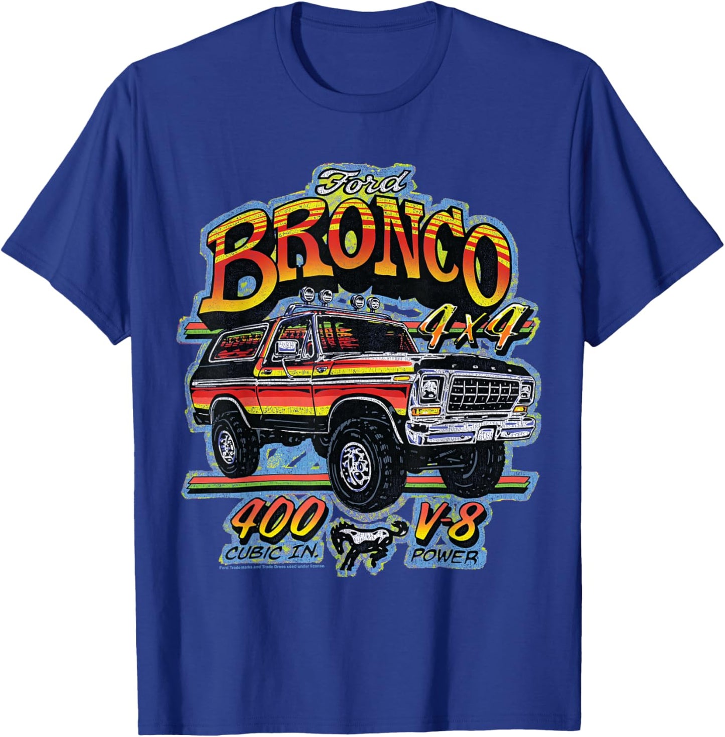 Ford - Bronco 4x4 V-8 Power 400 Cubic In. With Pony Logo T-Shirt - T-Shirt | Royal