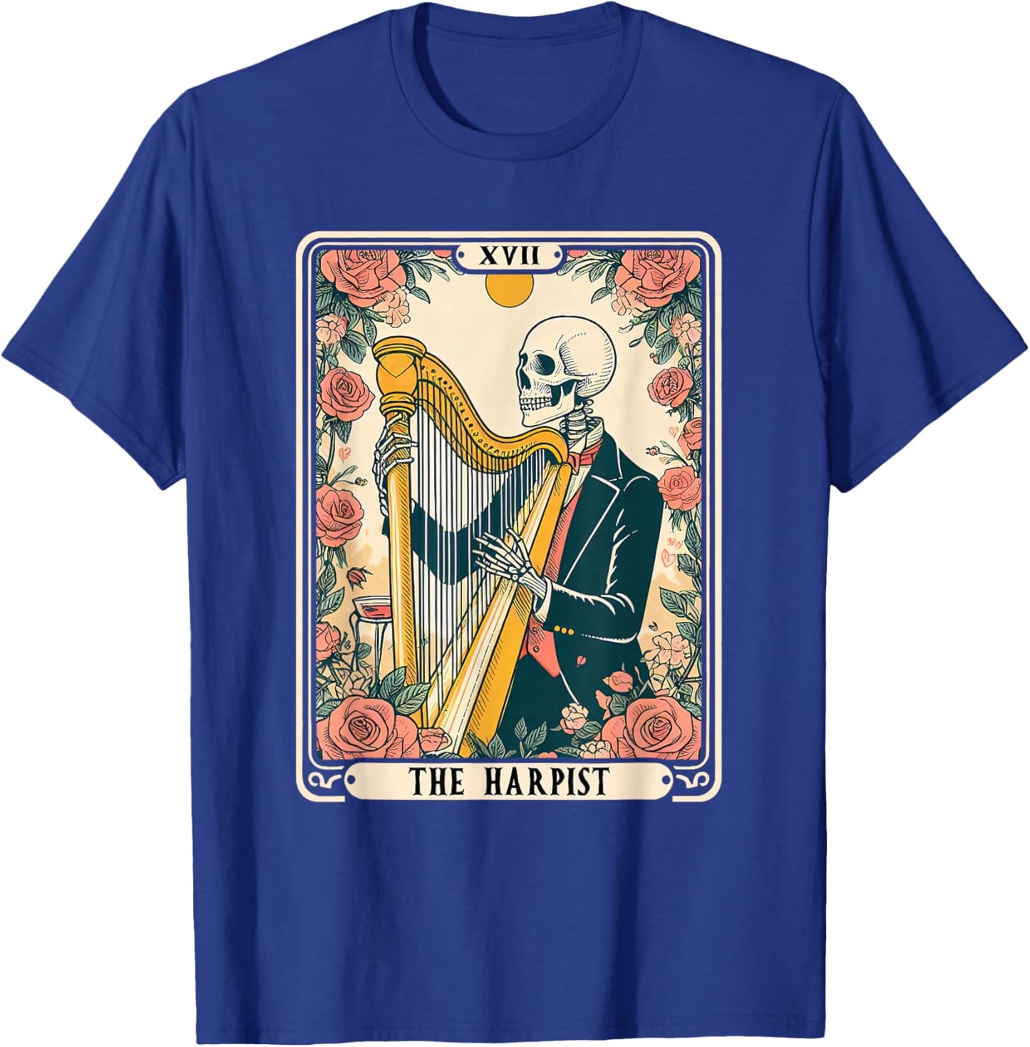 The Harpist Harp Player Tarot Card Skeleton Harp Musician T-Shirt - T-Shirt | Royal