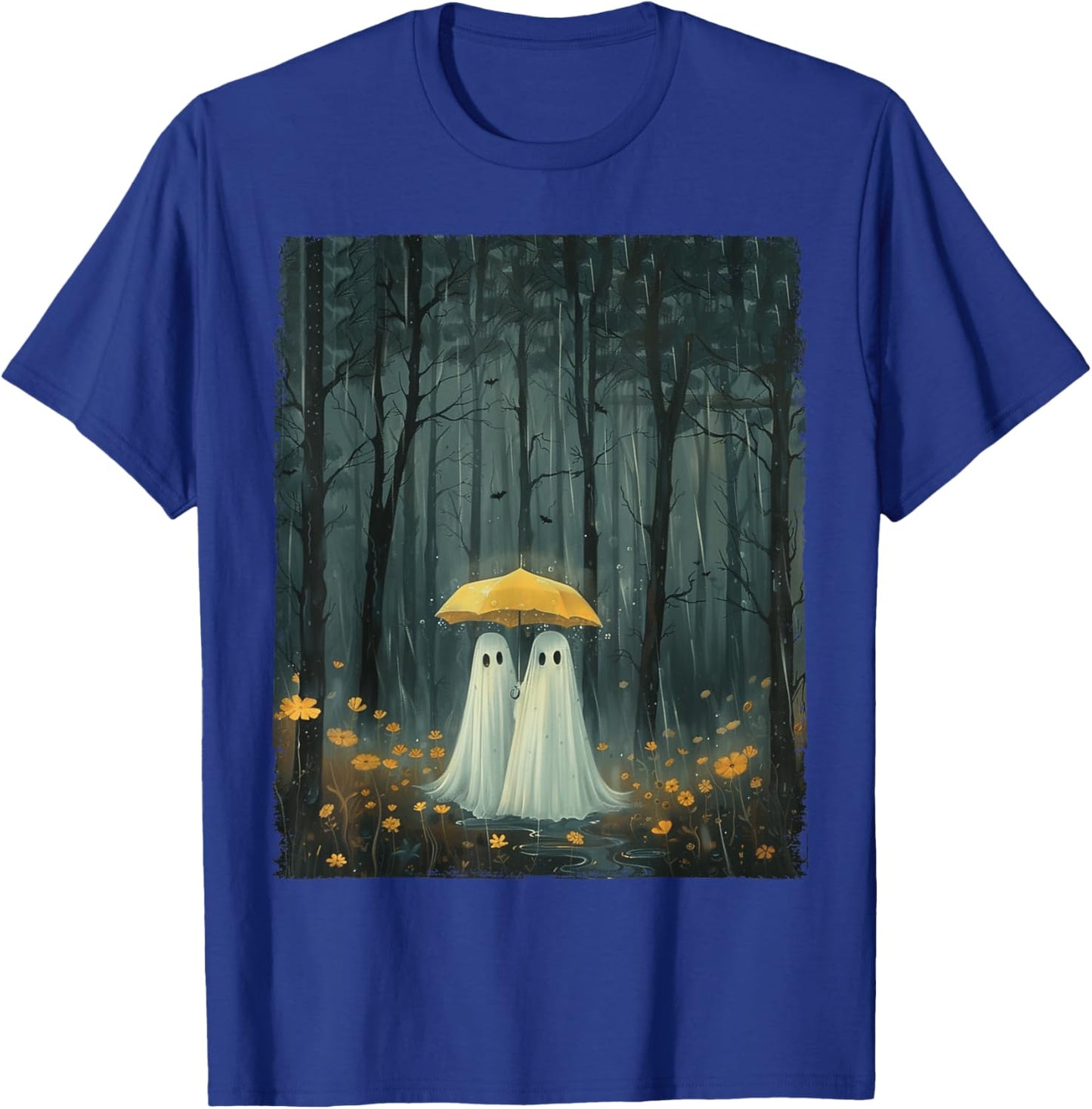Floral Ghost Holds Umbrella Couple Spooky Season Women Men T-Shirt - T-Shirt | Royal